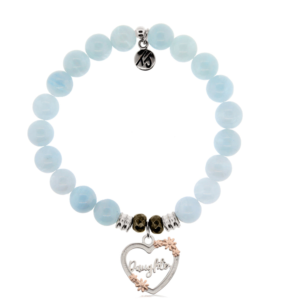 Blue Aquamarine Stone Bracelet with Heart Daughter Sterling Silver Charm