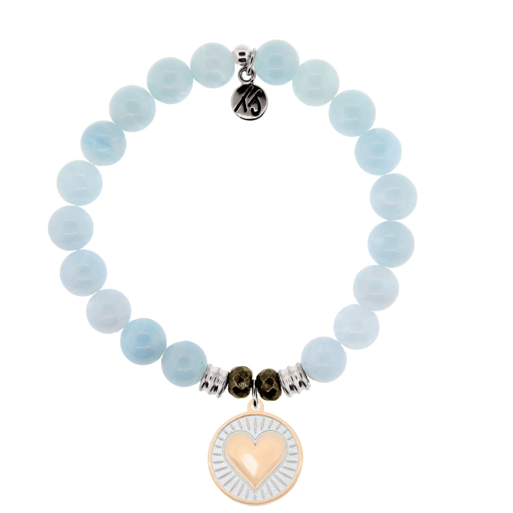 Blue Aquamarine Stone Bracelet with Heart of Gold Sterling Silver Charm