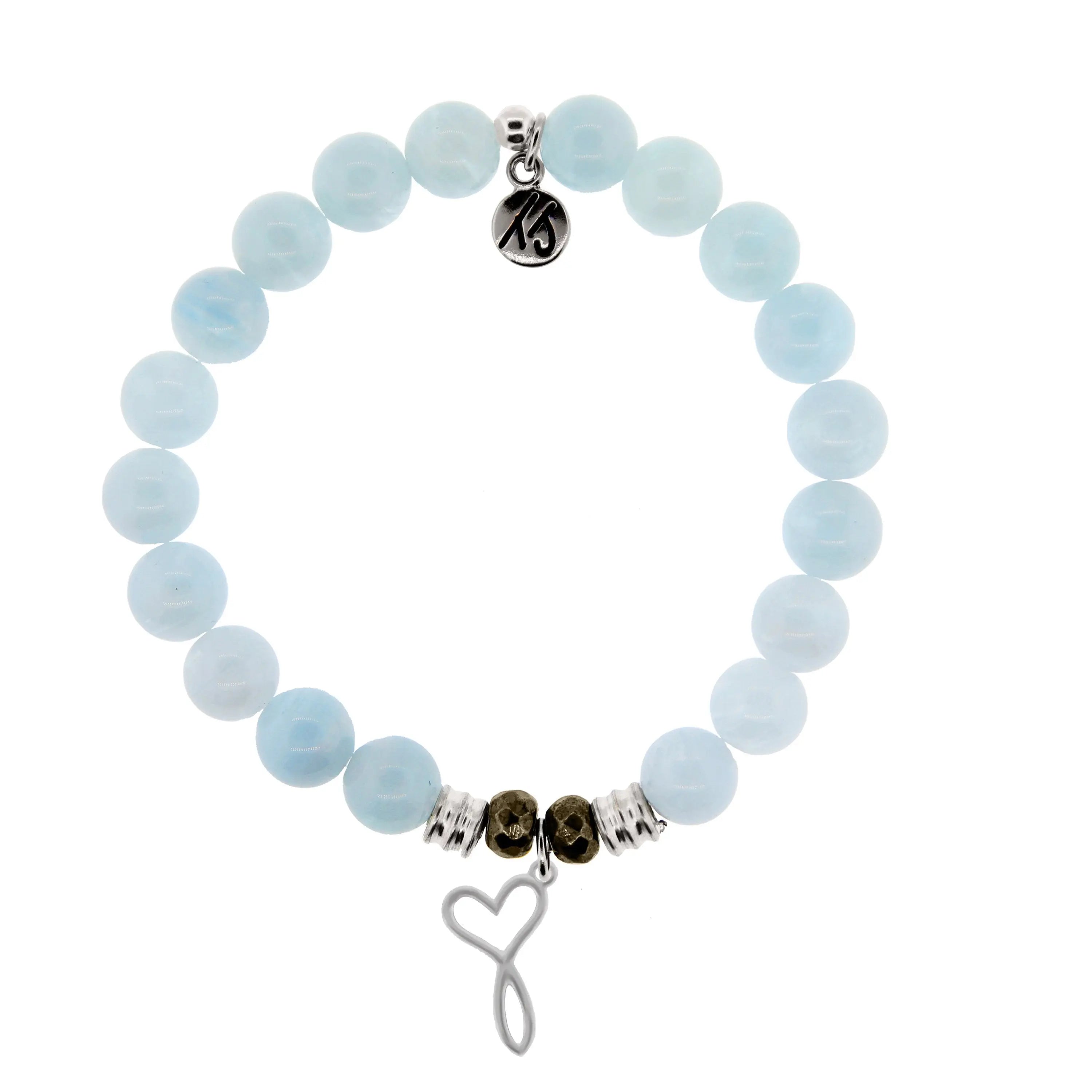 Blue Aquamarine Gemstone Bracelet with Infinity Heart Sterling Silver Charm T. Jazelle