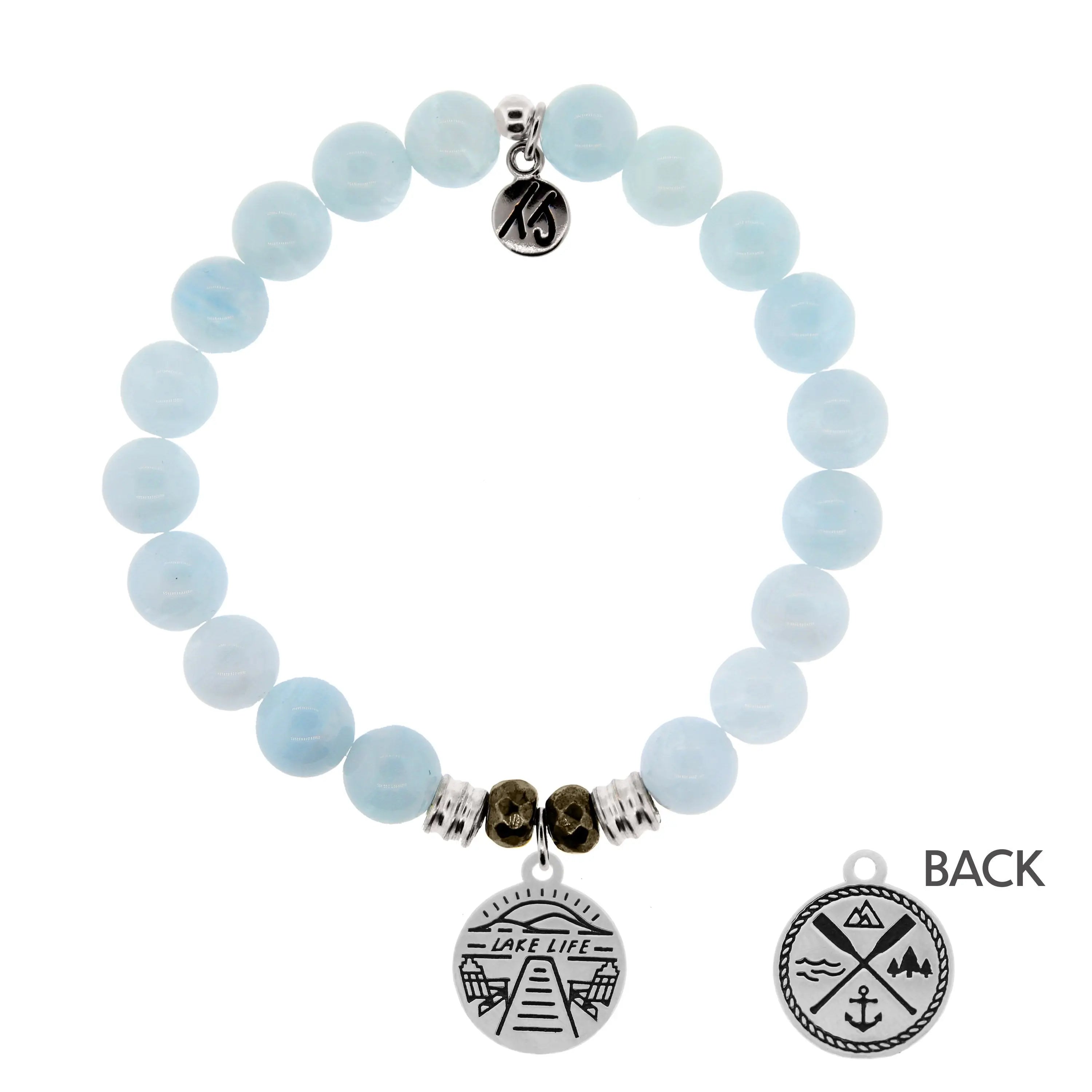 Blue Aquamarine Stone Bracelet with Lake Life Sterling Silver Charm