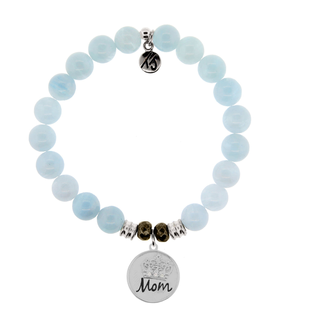 Blue Aquamarine Stone Bracelet with Mom Crown Sterling Silver Charm