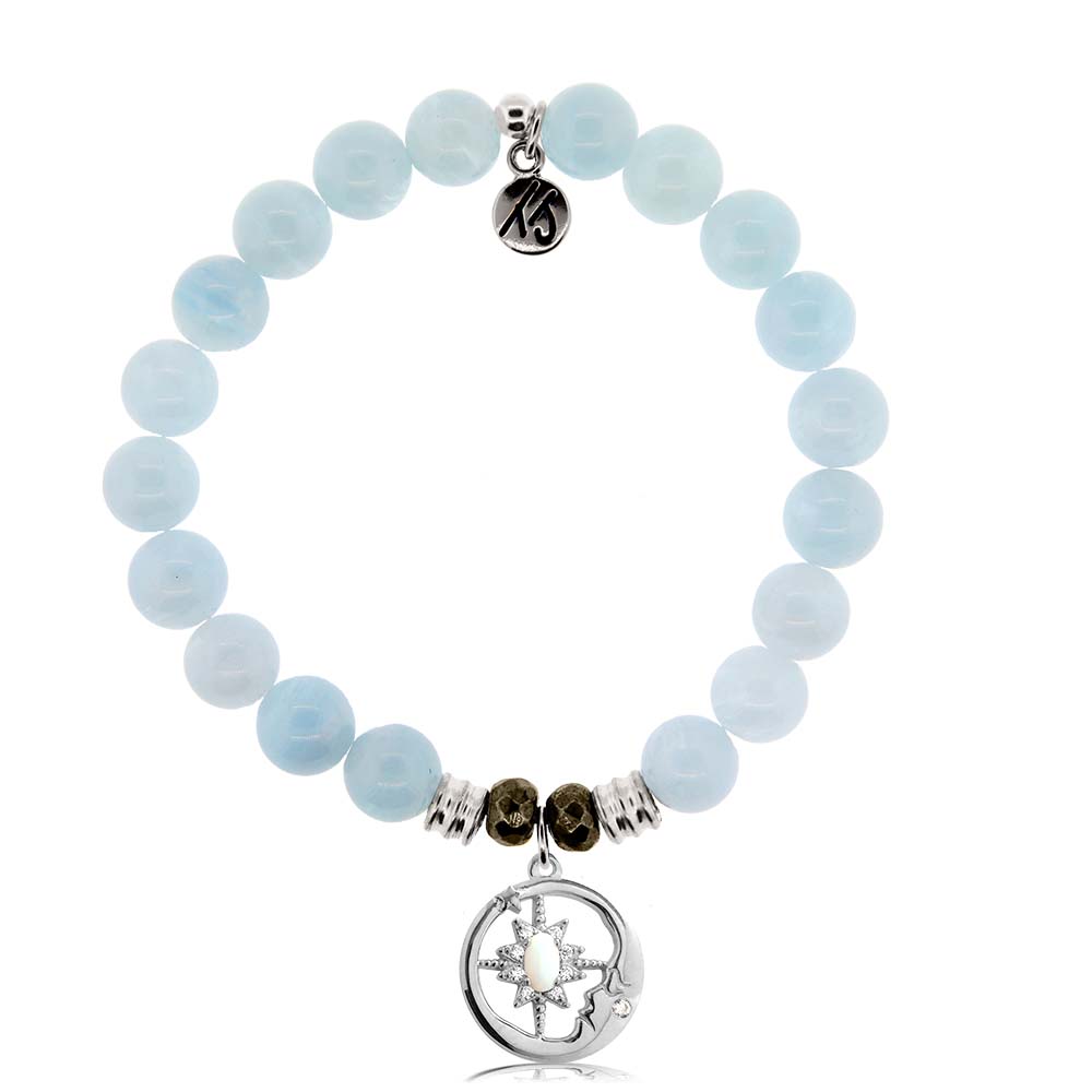 Blue Aquamarine Stone Bracelet with Moonlight Sterling Silver Charm