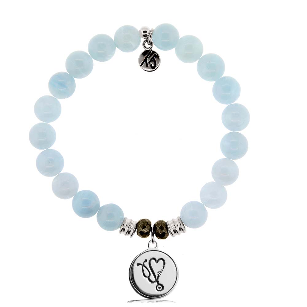 Blue Aquamarine Stone Bracelet with Nurse Sterling Silver Charm