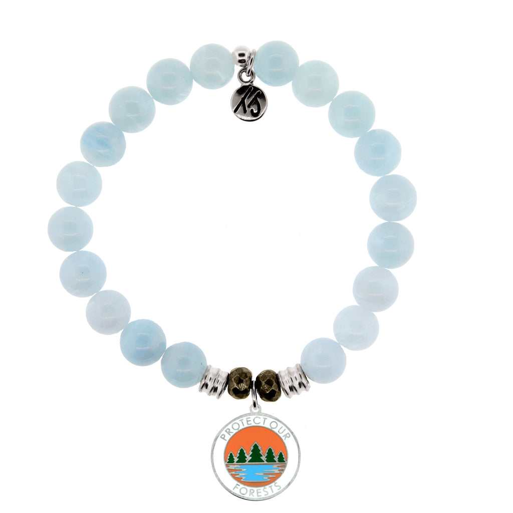 Blue Aquamarine Stone Bracelet with Protect Our Forest Sterling Silver Charm