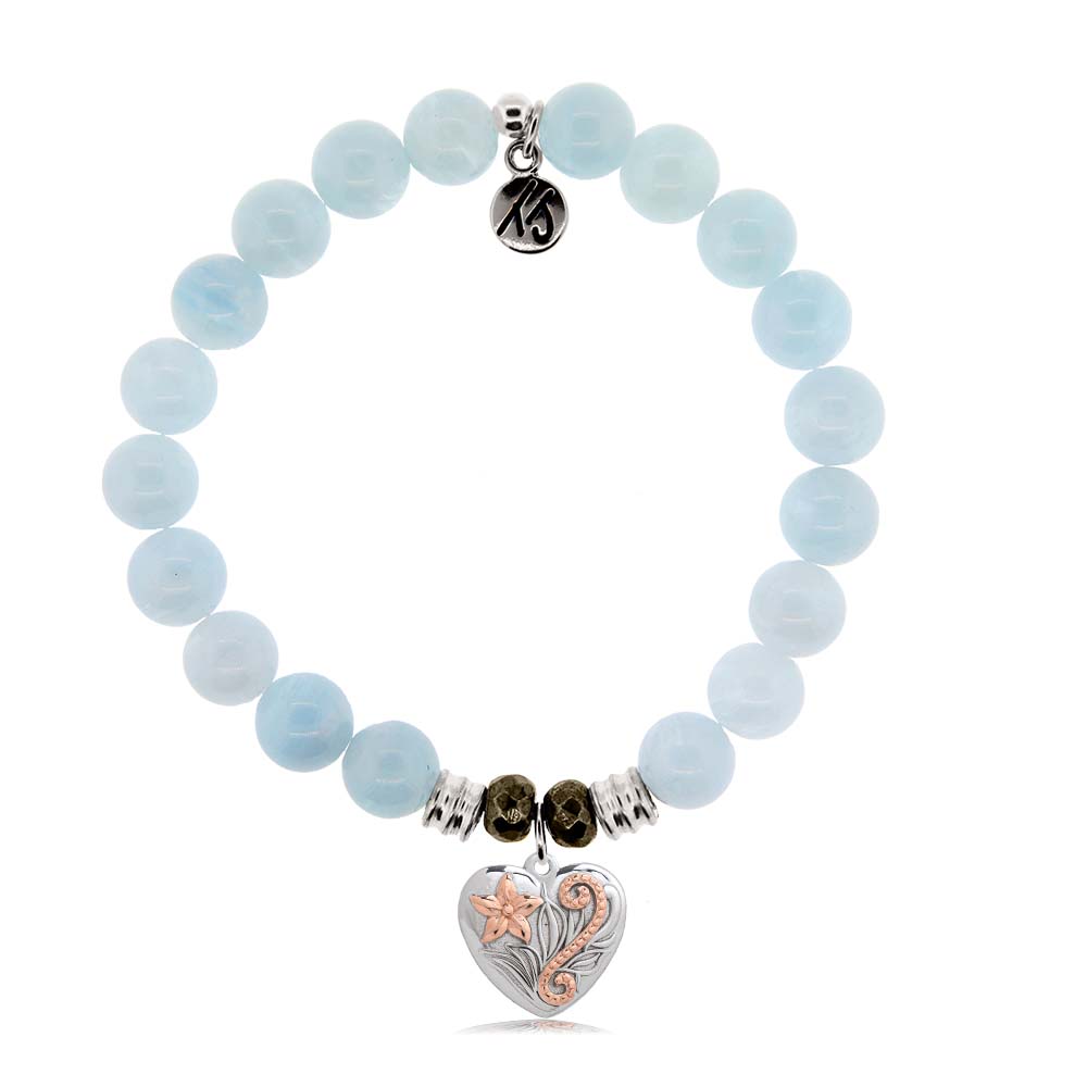 Blue Aquamarine Stone Bracelet with Renewal Heart Sterling Silver Charm