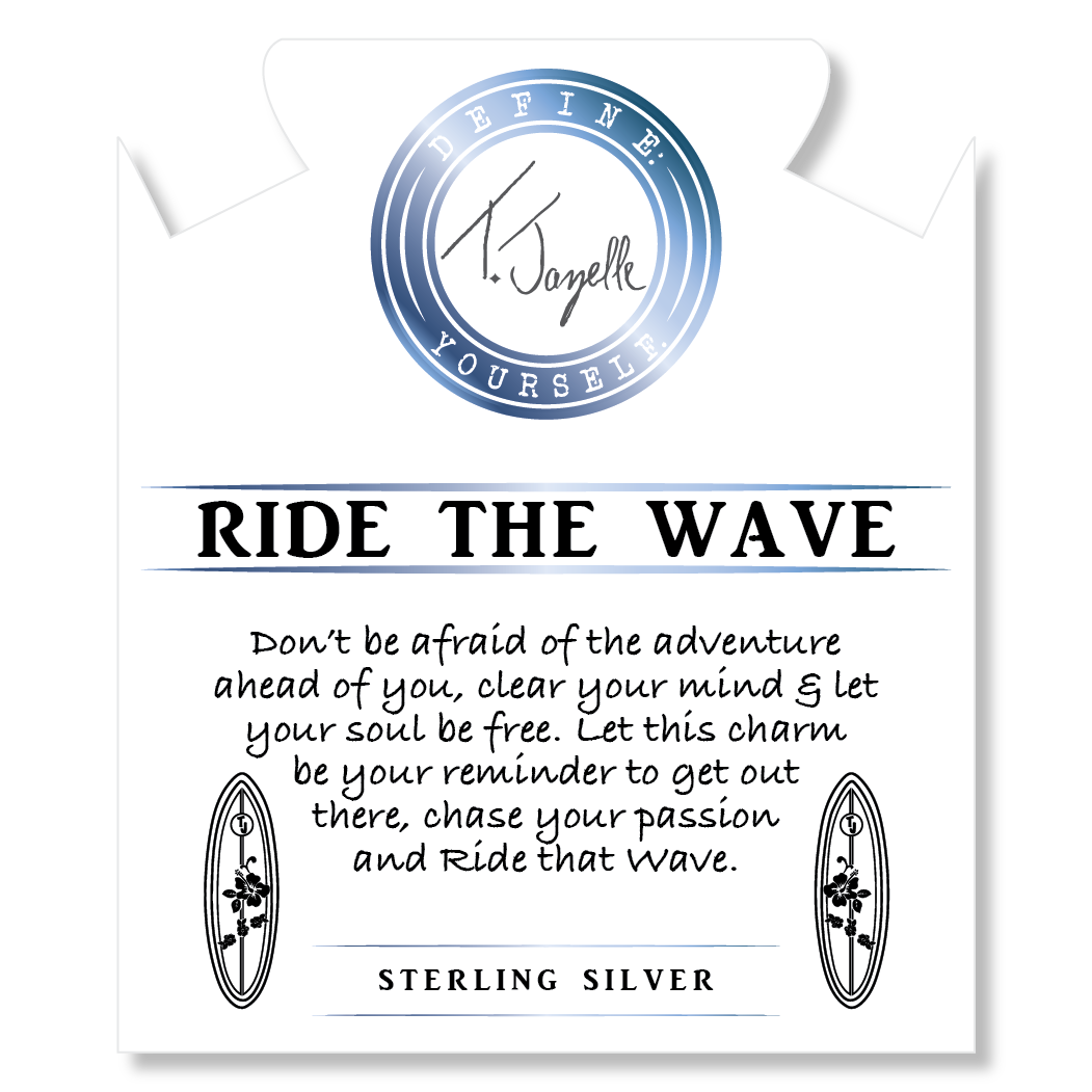 Blue Aquamarine Stone Bracelet with Ride the Wave Sterling Silver Charm