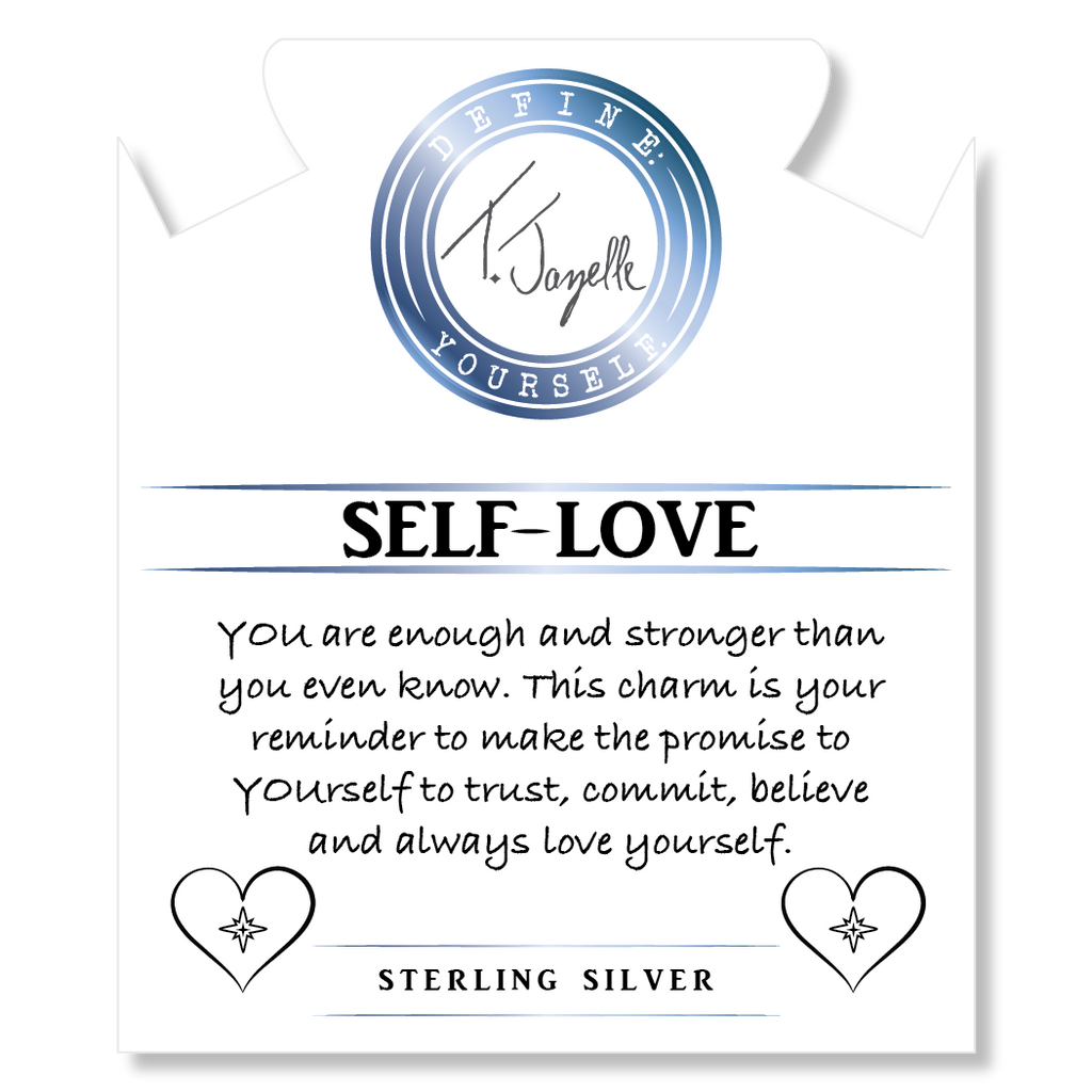 Blue Aquamarine Stone Bracelet with Self Love Sterling Silver Charm