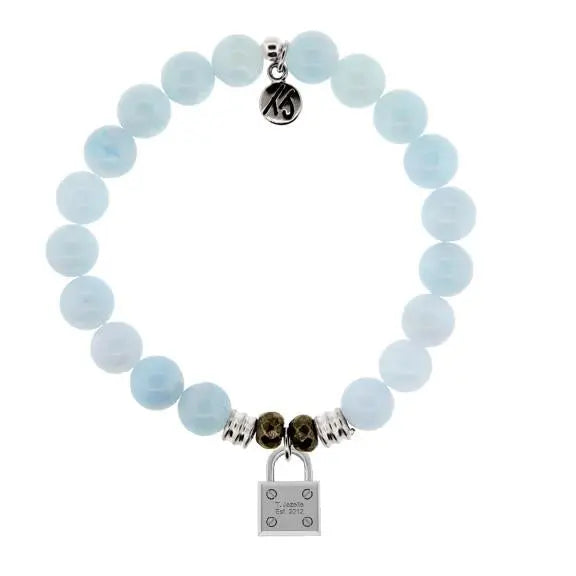 Blue Aquamarine Gemstone Bracelet with Unbreakable Sterling Silver Charm T. Jazelle