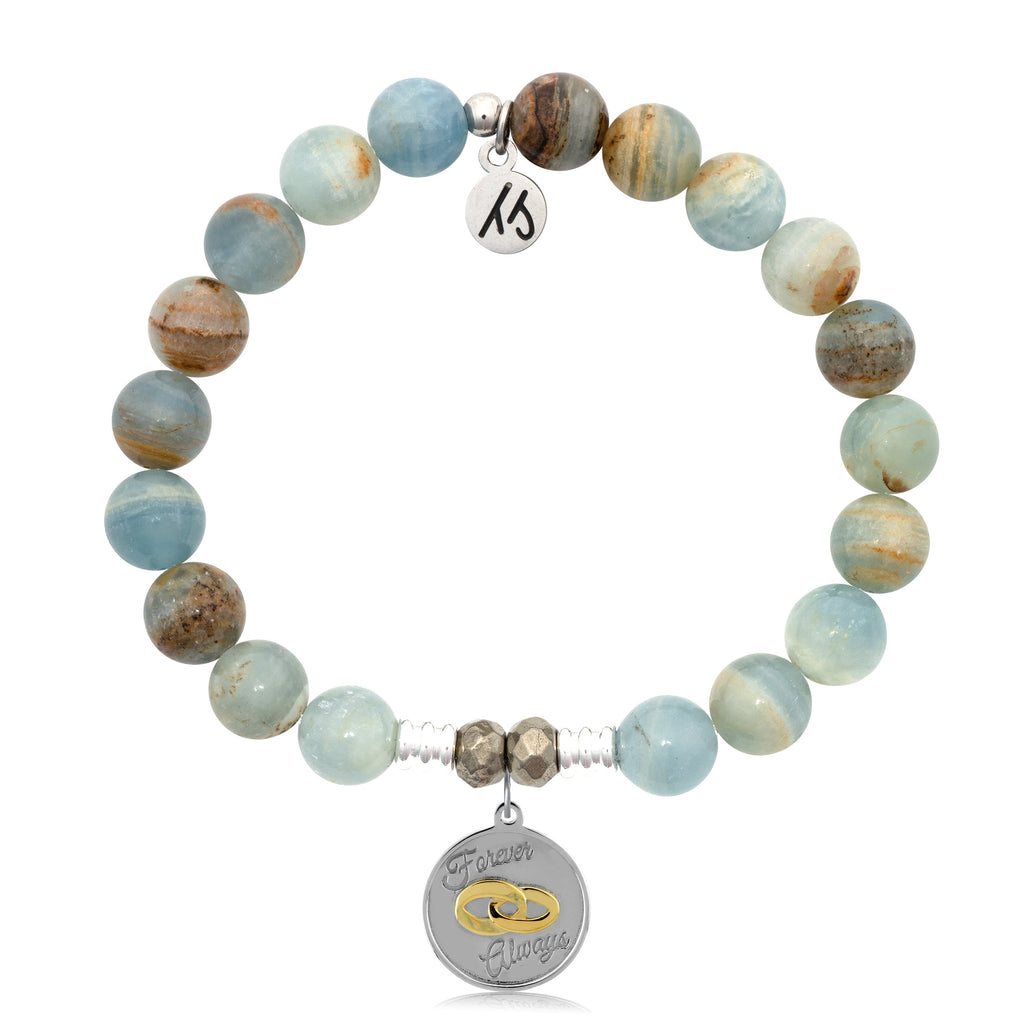 Blue Calcite Stone Bracelet with Always and Forever Sterling Silver Charm