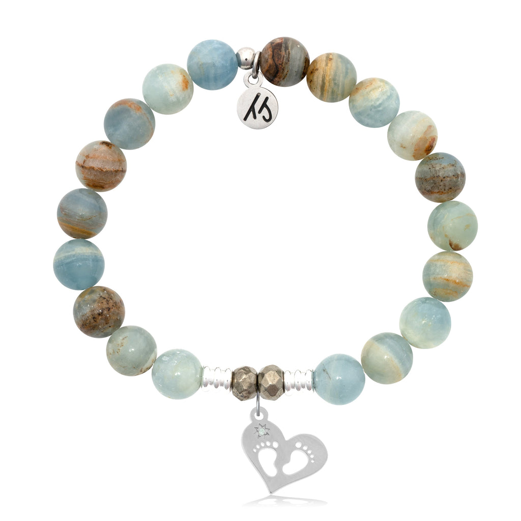 Blue Calcite Stone Bracelet with Baby Feet Sterling Silver Charm