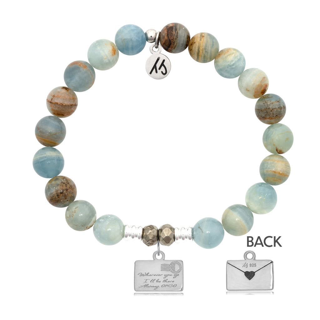 Blue Calcite Stone Bracelet with Love Letter Sterling Silver Charm