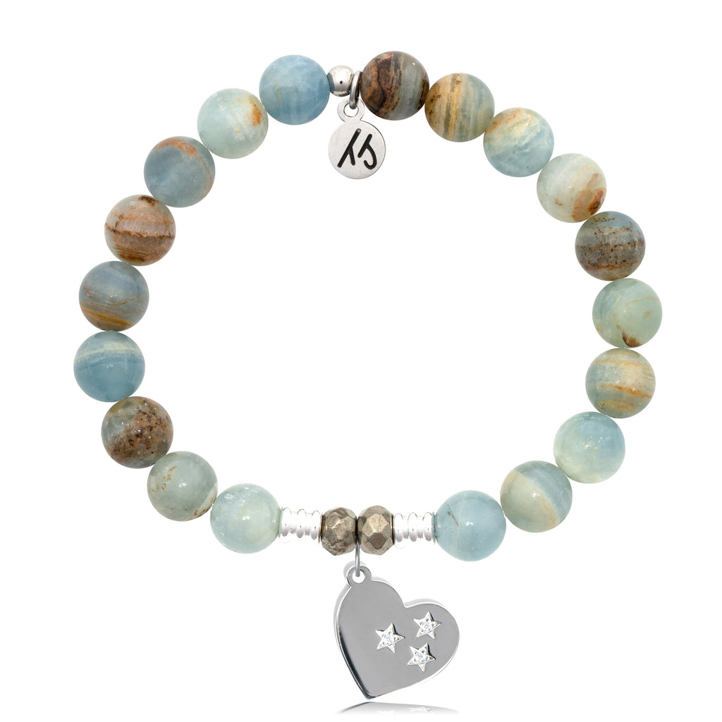Blue Calcite Stone Bracelet with Wishing Heart Sterling Silver Charm