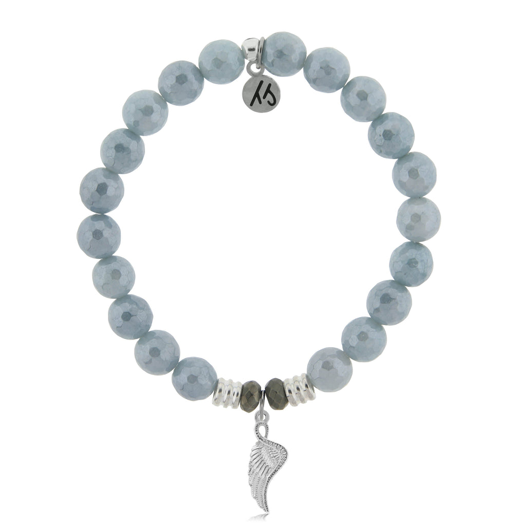 Blue Quartzite Stone Bracelet with Angel Blessings Sterling Silver Charm