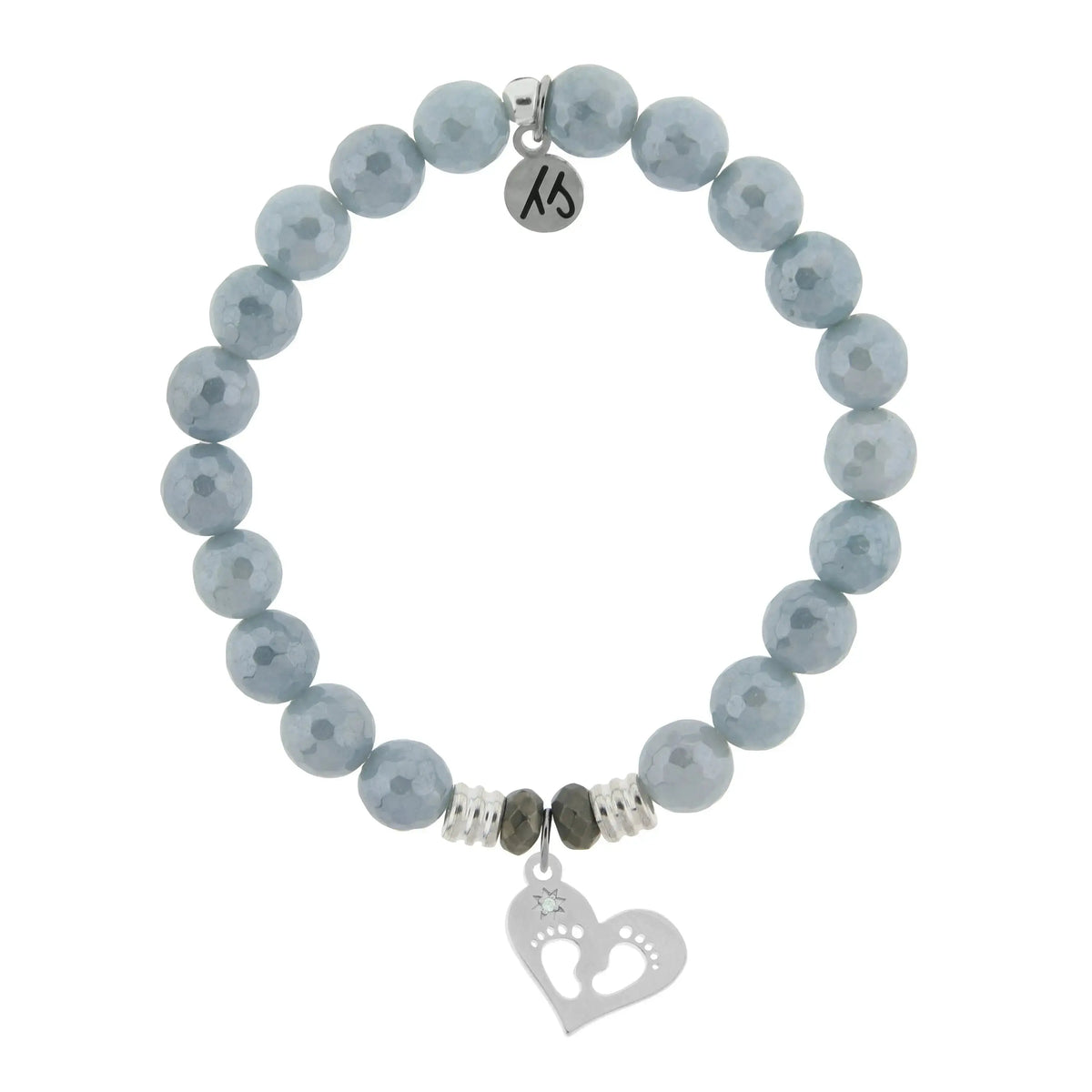 Blue Quartzite Gemstone Bracelet with Baby Feet Sterling Silver Charm Tiffany Jazelle