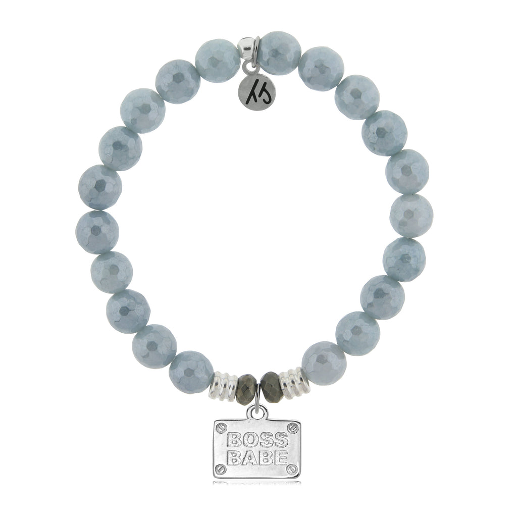 Blue Quartzite Stone Bracelet with Boss Babe Sterling Silver Charm