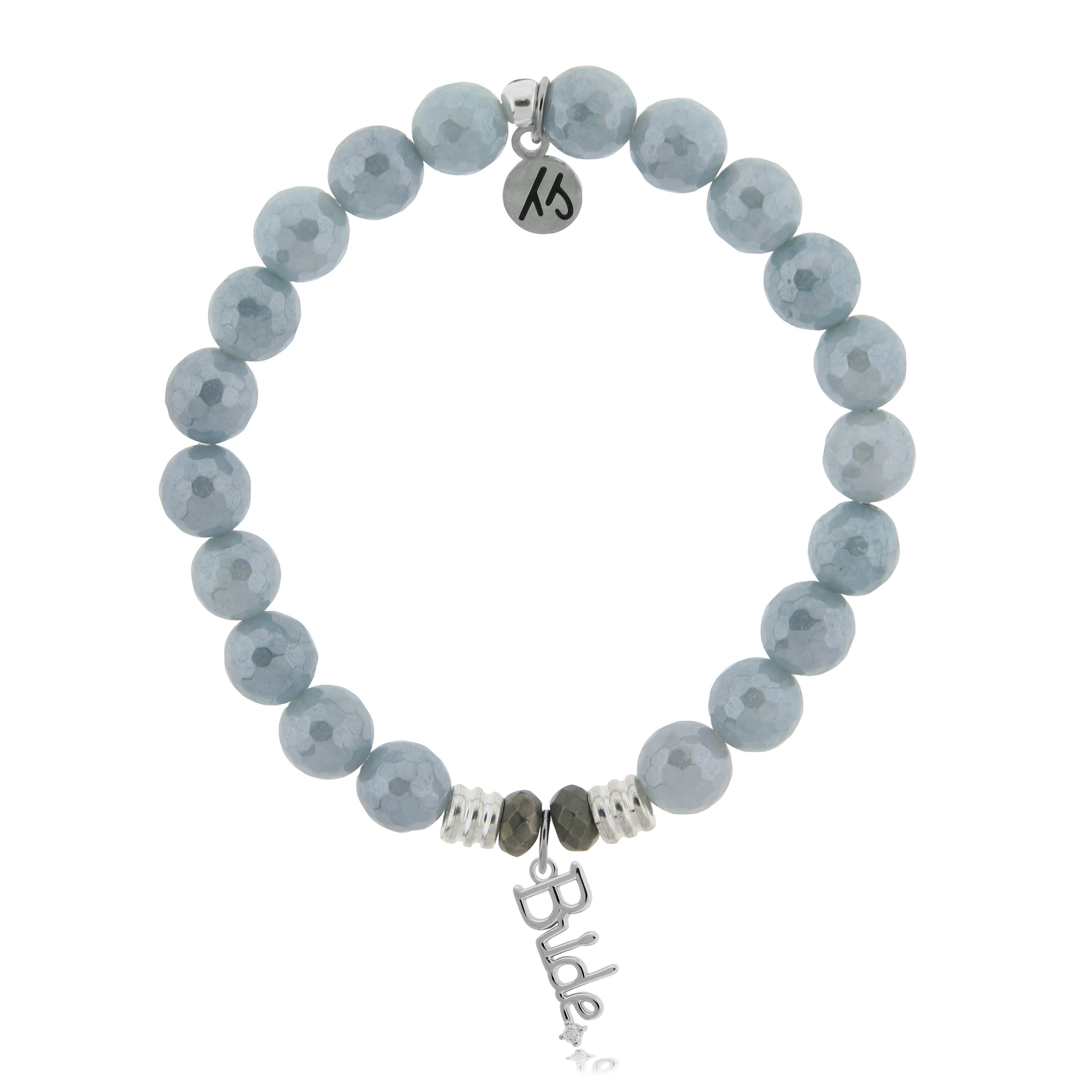 Blue Quartzite Stone Bracelet with Bride Sterling Silver Charm