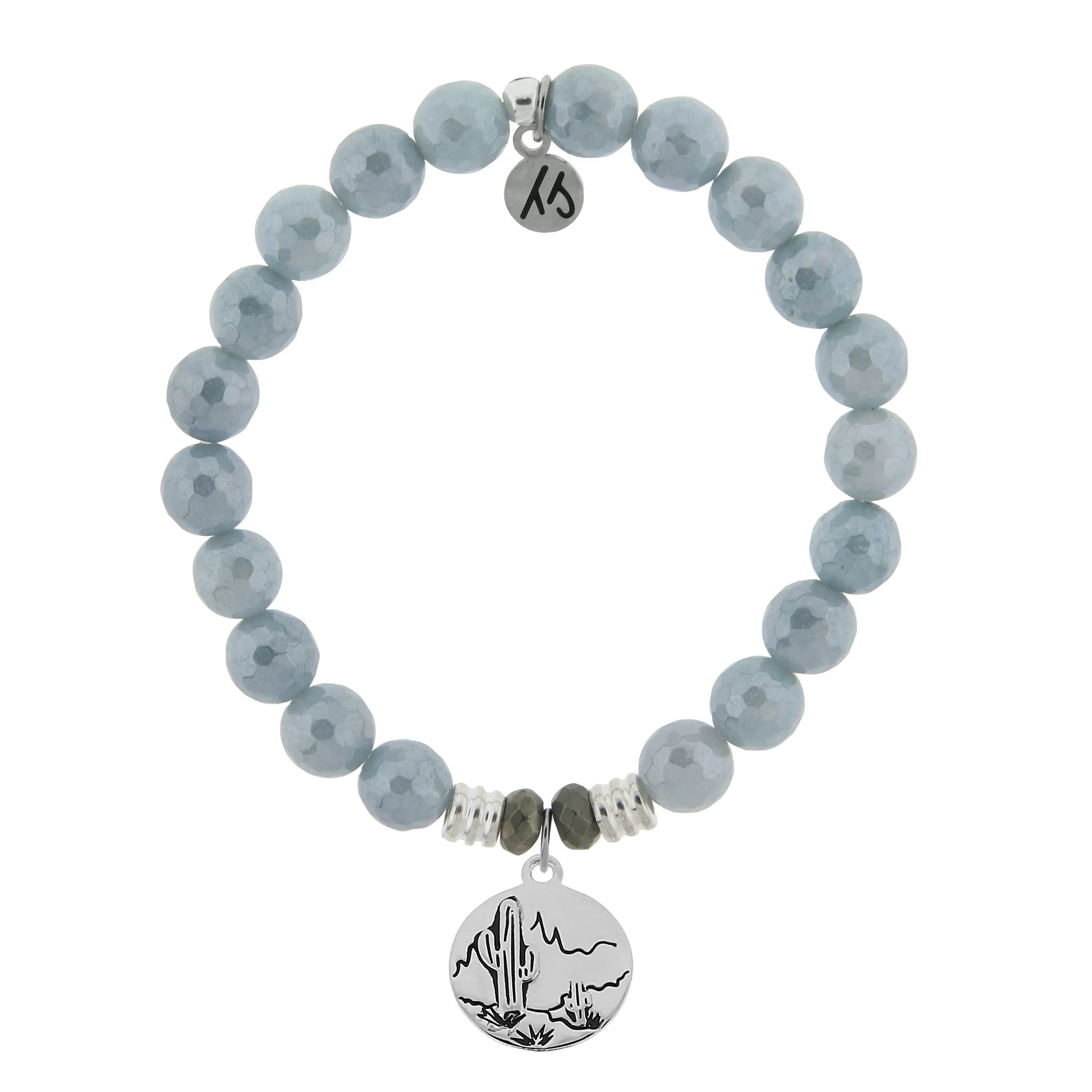 Blue Quartzite Gemstone Bracelet with Cactus Sterling Silver Charm Tiffany Jazelle