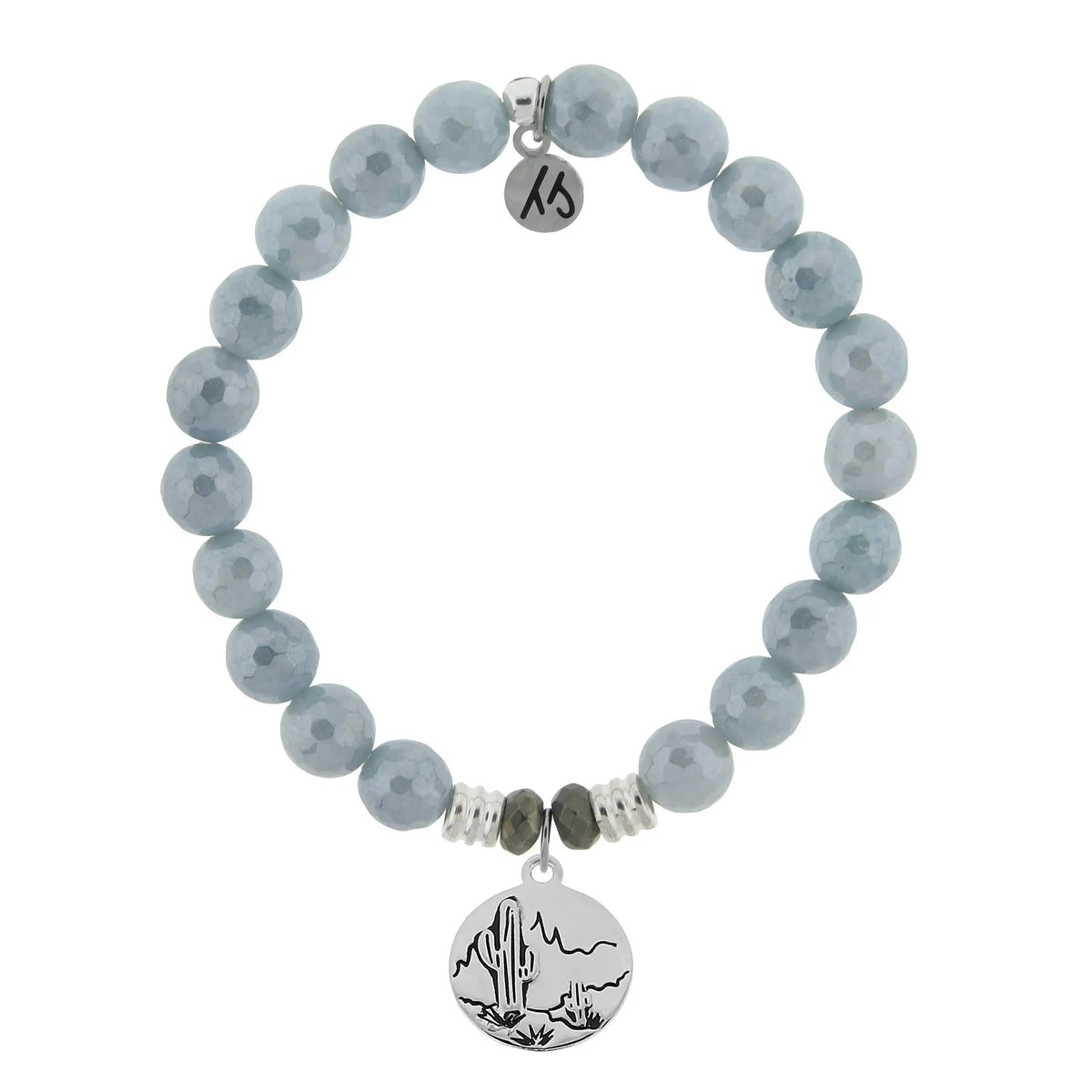 Blue Quartzite Gemstone Bracelet with Cactus Sterling Silver Charm Tiffany Jazelle