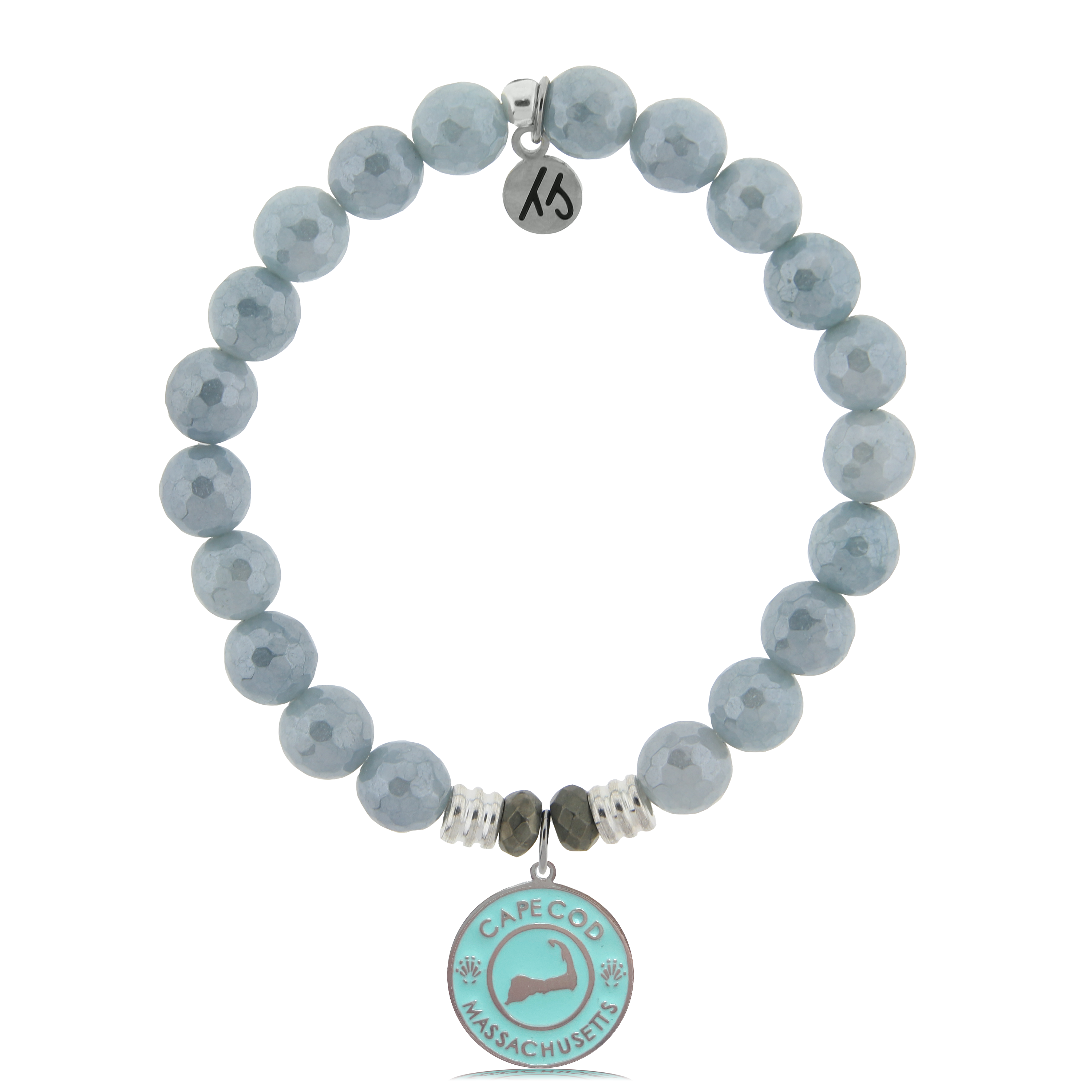 Blue Quartzite Stone Bracelet with Cape Cod Enamel Sterling Silver Charm