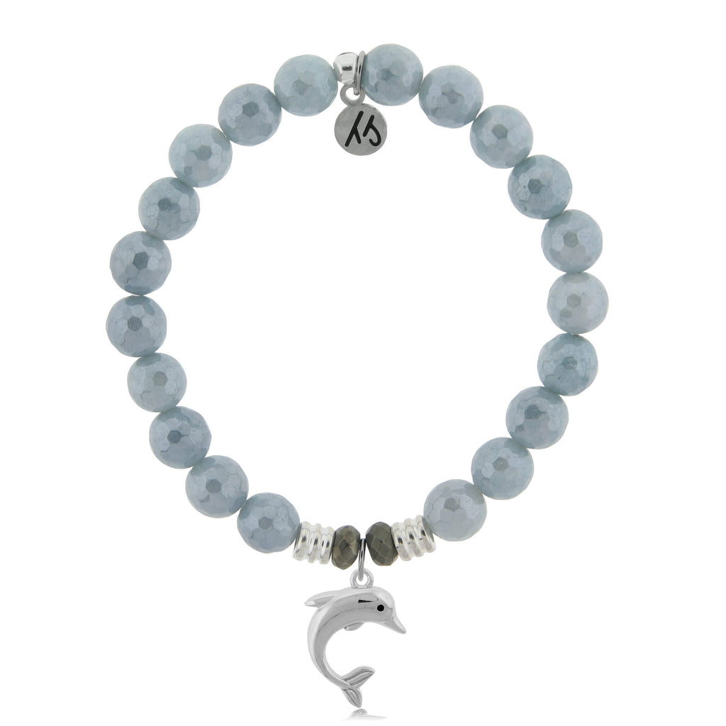 Blue Quartzite Stone Bracelet with Dolphin Sterling Silver Charm