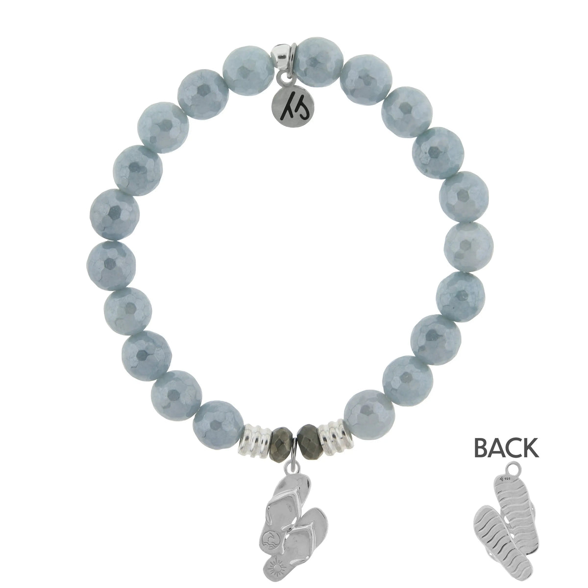 Blue Quartzite Stone Bracelet with Flip Flop Sterling Silver Charm