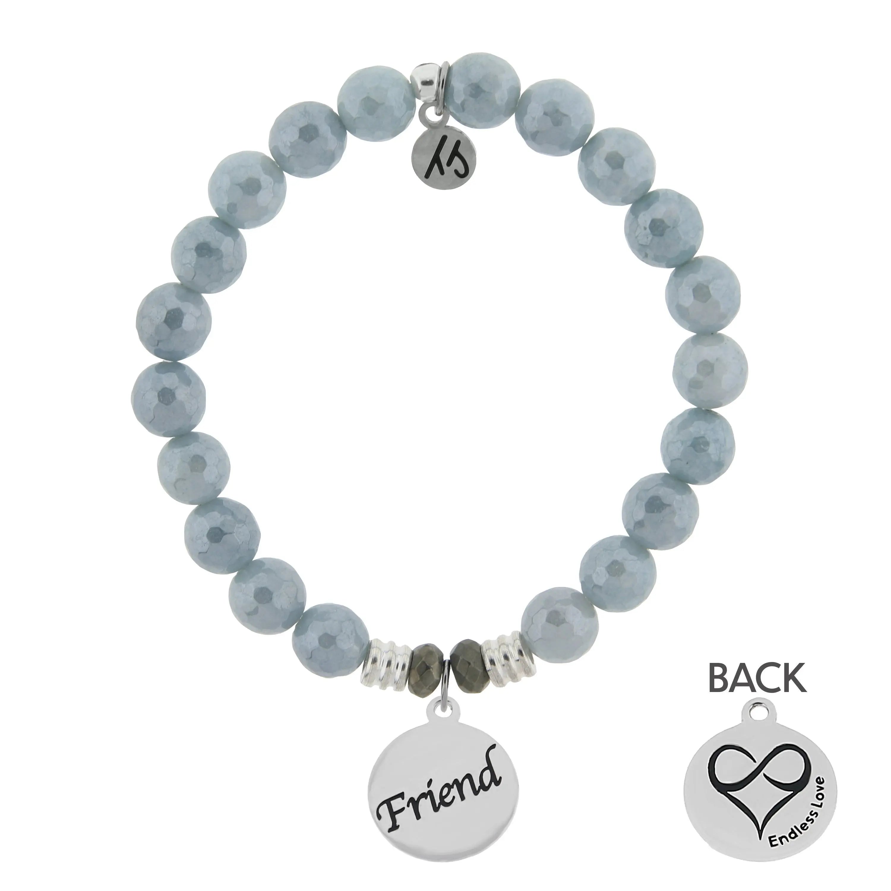 Blue Quartzite Gemstone Bracelet with Friend Sterling Silver Charm T. Jazelle