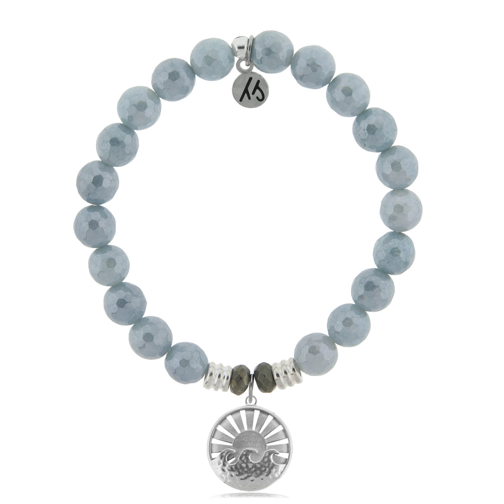 Blue Quartzite Stone Bracelet with Go with the Waves Sterling Silver Charm