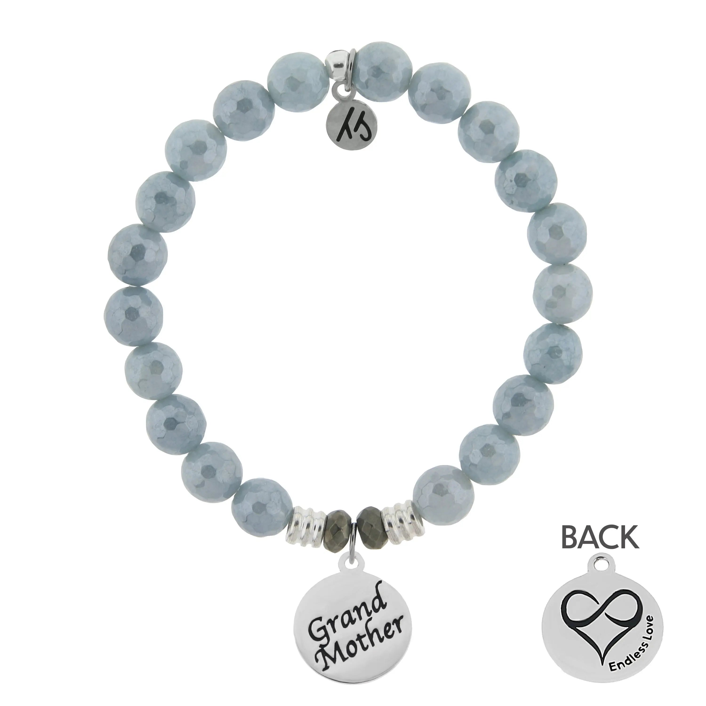 Blue Quartzite Gemstone Bracelet with Grandmother Sterling Silver Charm T. Jazelle