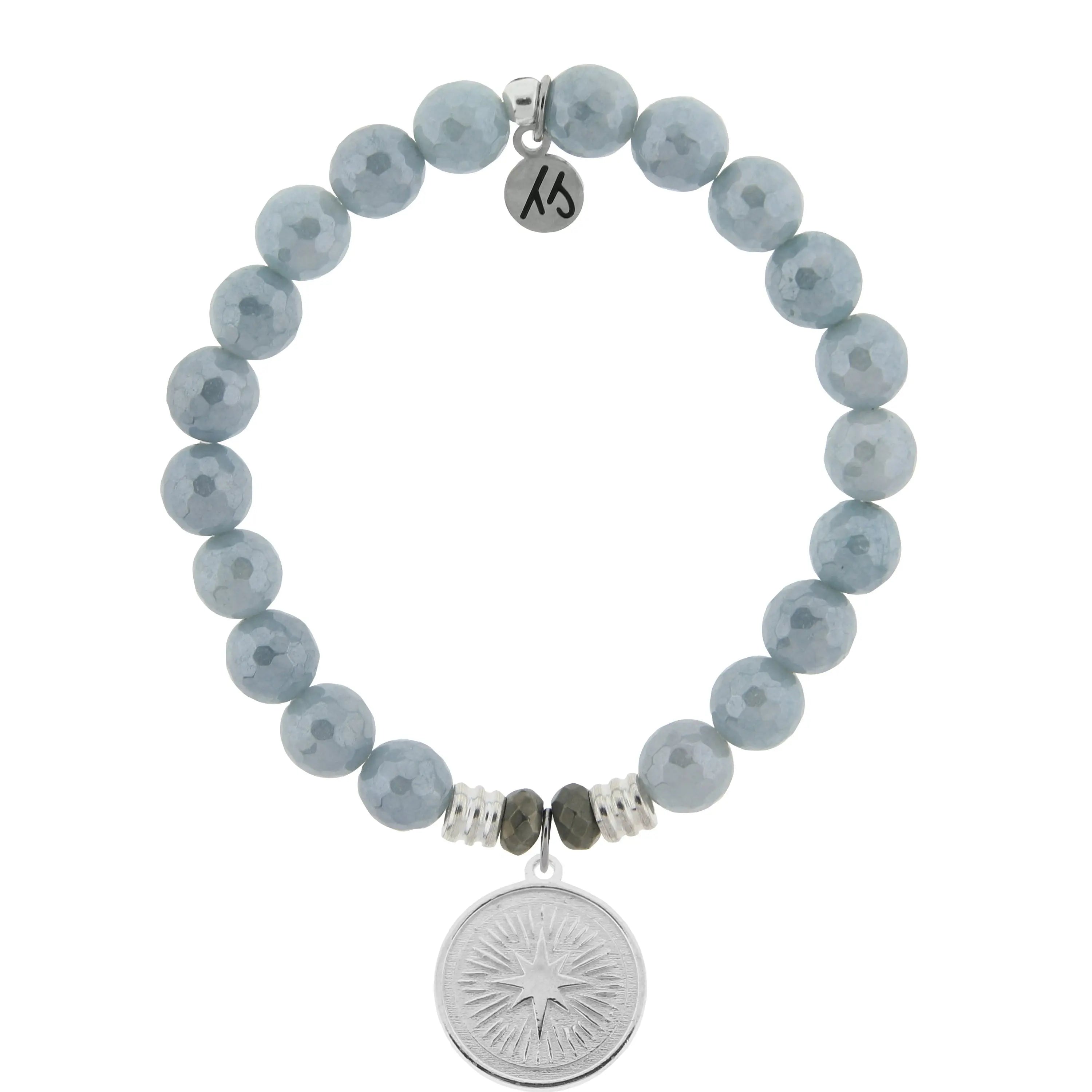 Blue Quartzite Gemstone Bracelet with Guidance Sterling Silver Charm Tiffany Jazelle