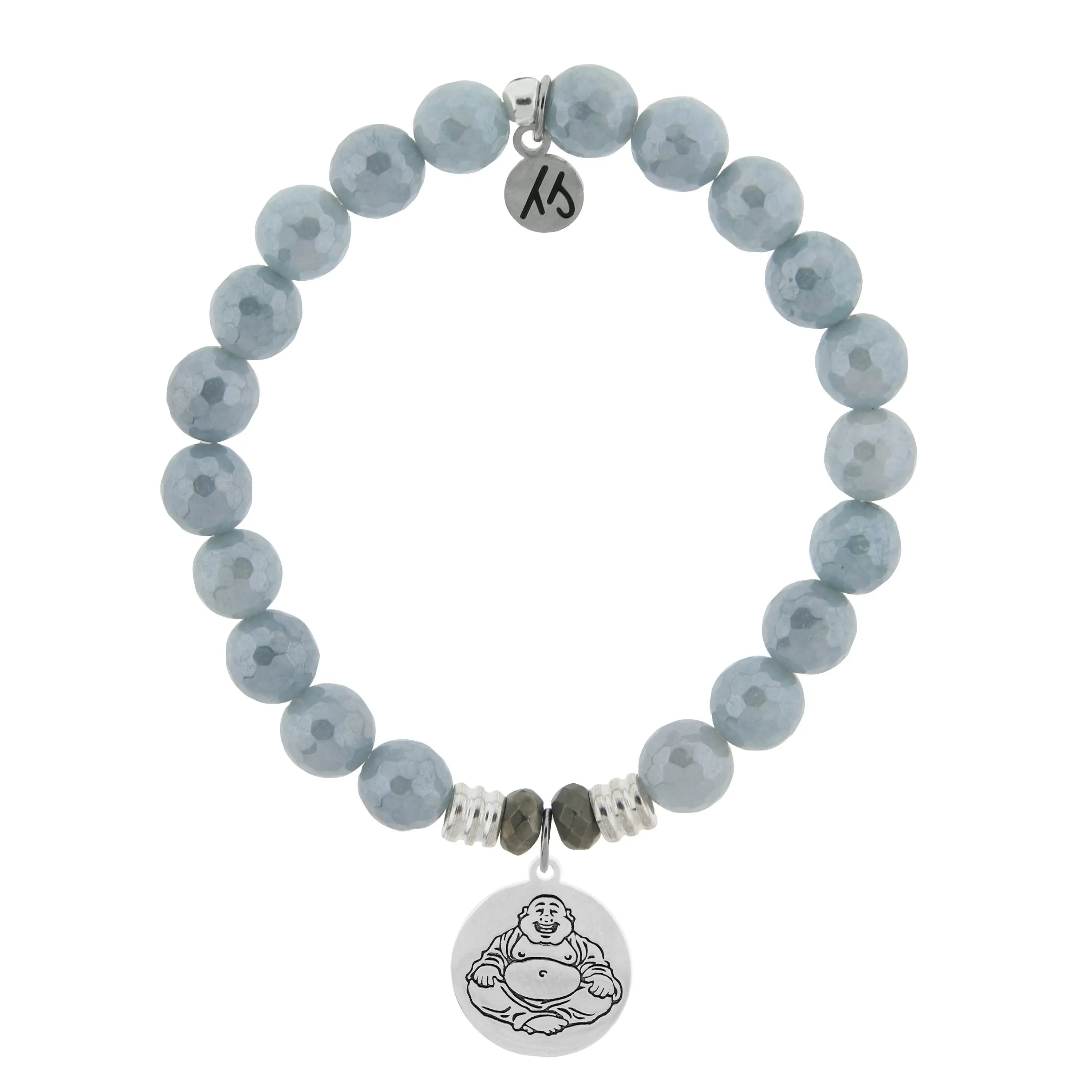 Blue Quartzite Stone Bracelet with Happy Buddha Sterling Silver Charm