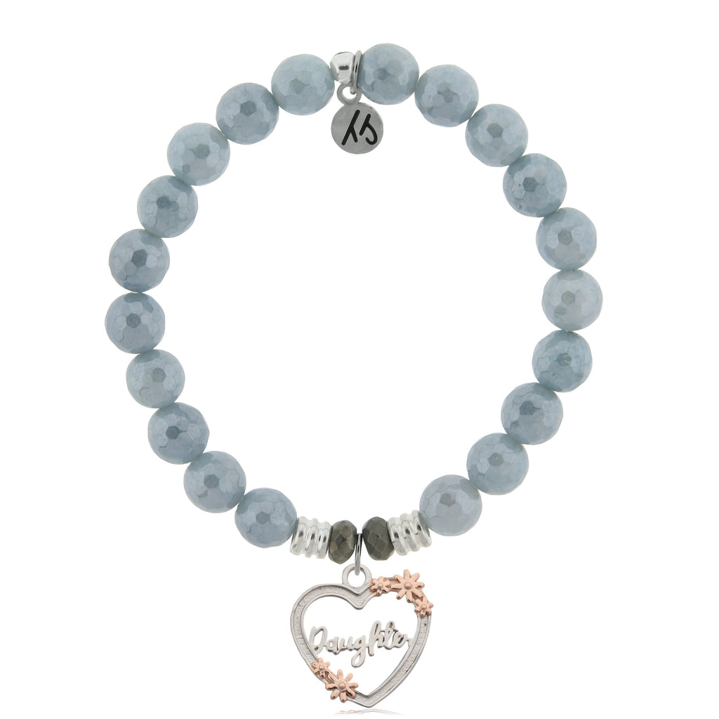 Blue Quartzite Stone Bracelet with Heart Daughter Sterling Silver Charm