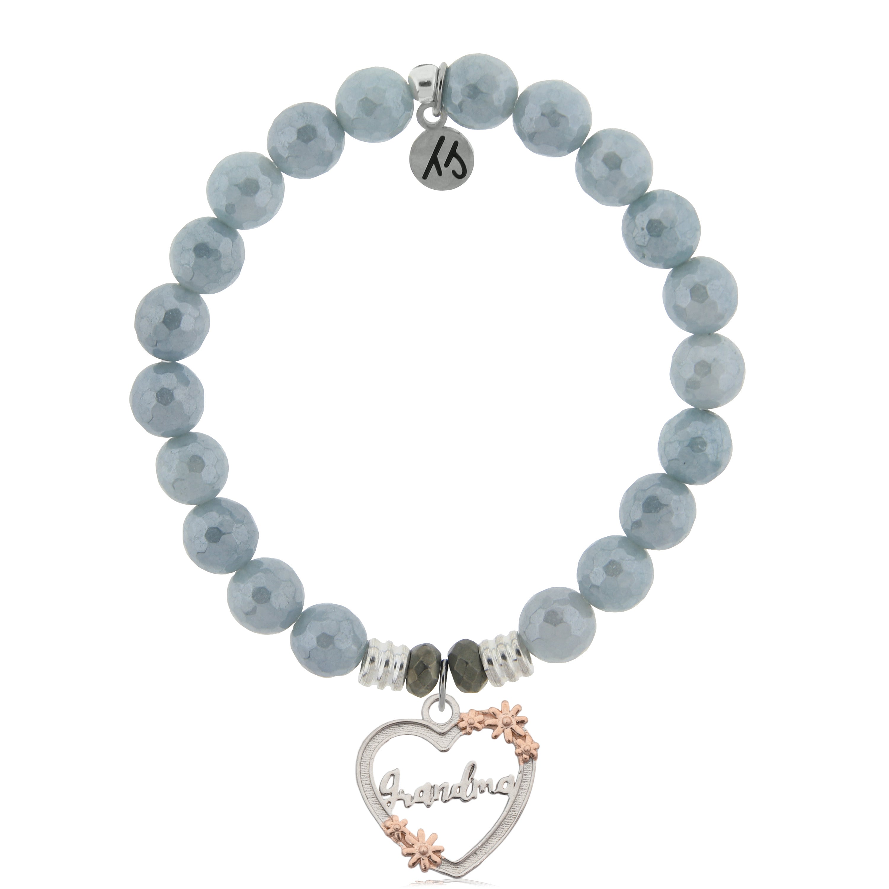Blue Quartzite Stone Bracelet with Heart Grandma Sterling Silver Charm