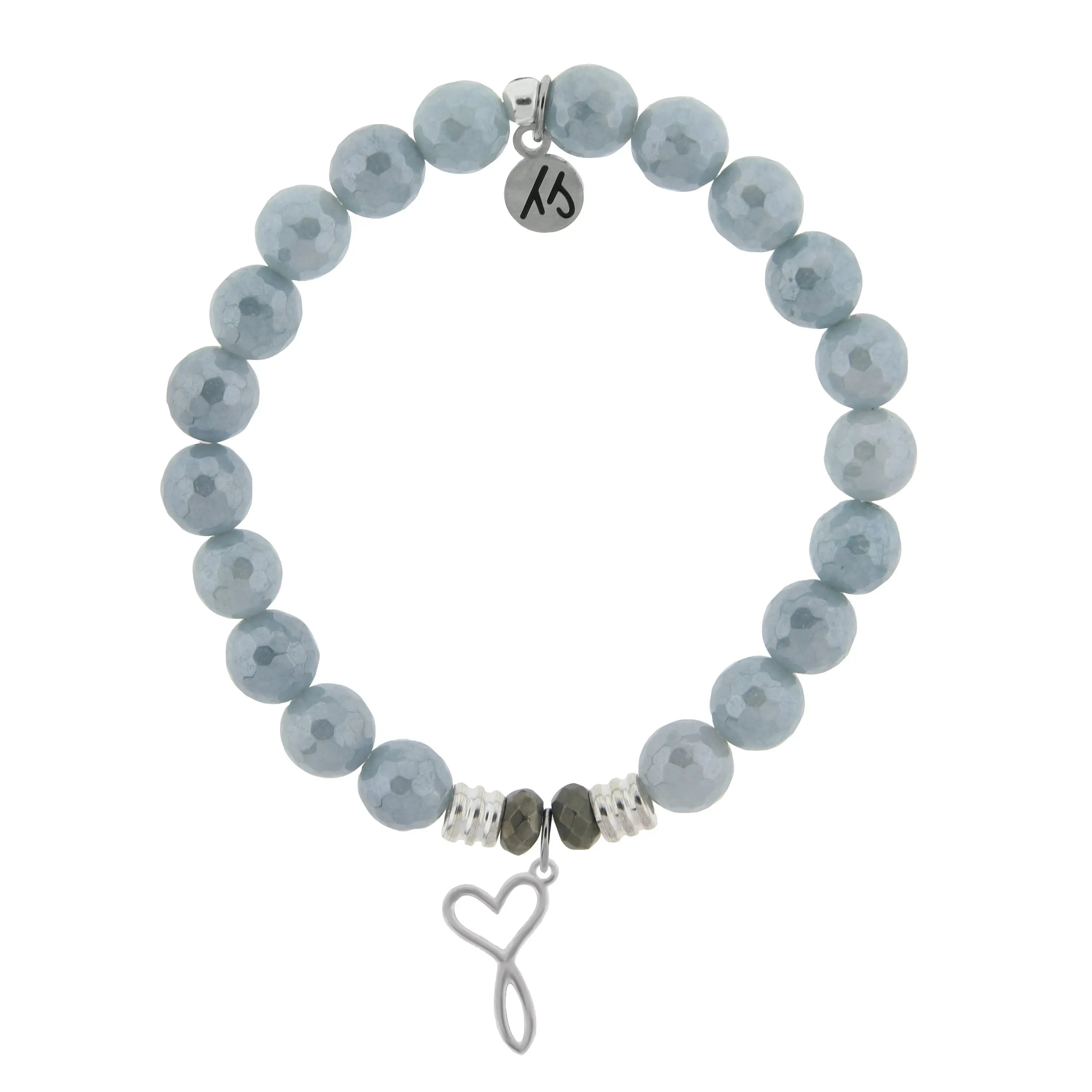 Blue Quartzite Gemstone Bracelet with Infinity Heart Sterling Silver Charm Tiffany Jazelle