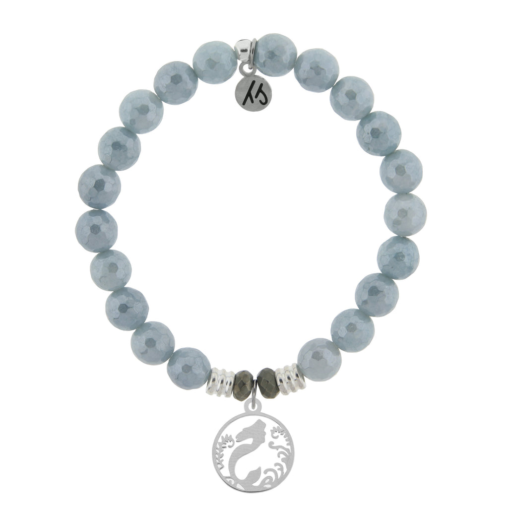 Blue Quartzite Stone Bracelet with Mermaid Sterling Silver Charm