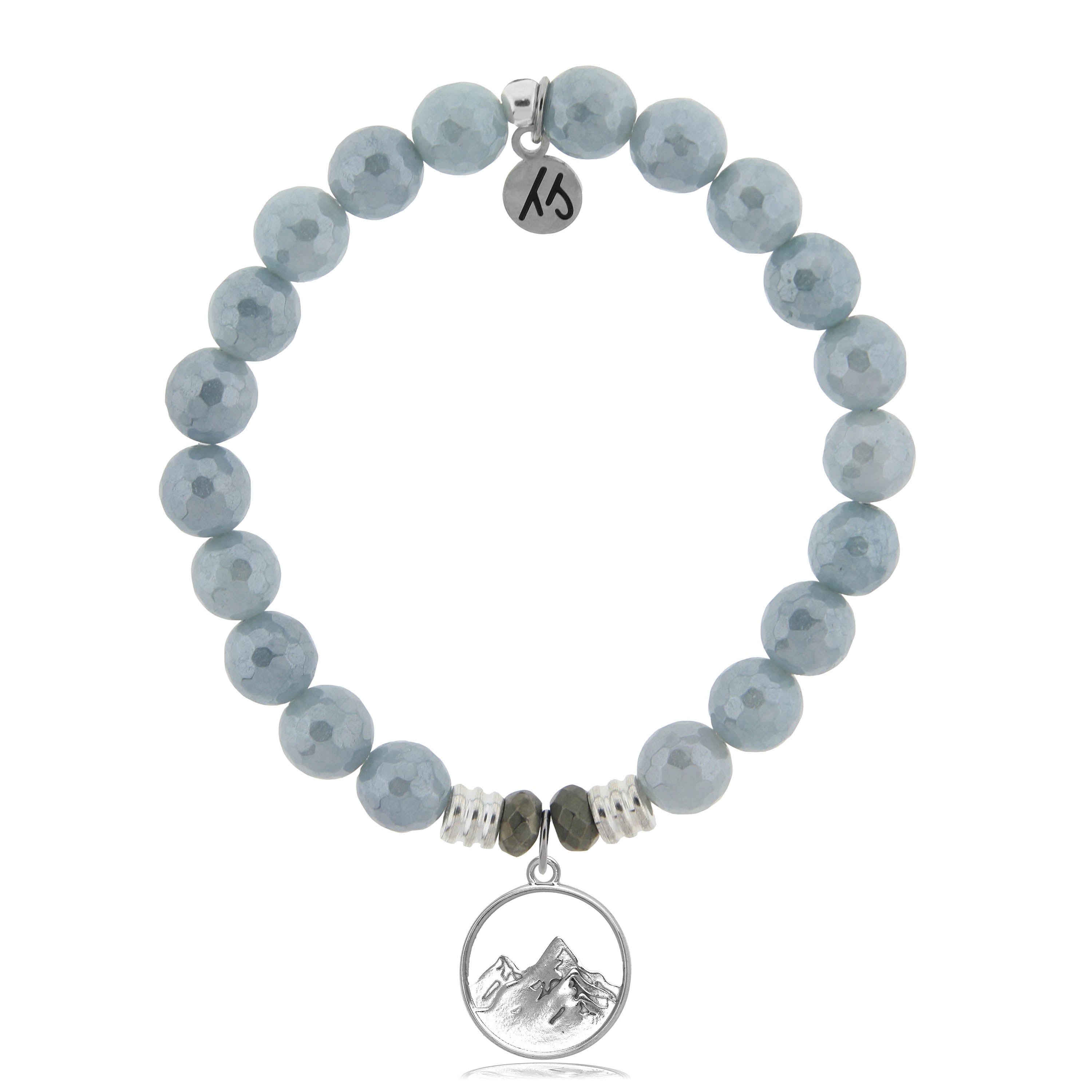 Blue Quartzite Stone Bracelet with Mountain Cutout Sterling Silver Charm