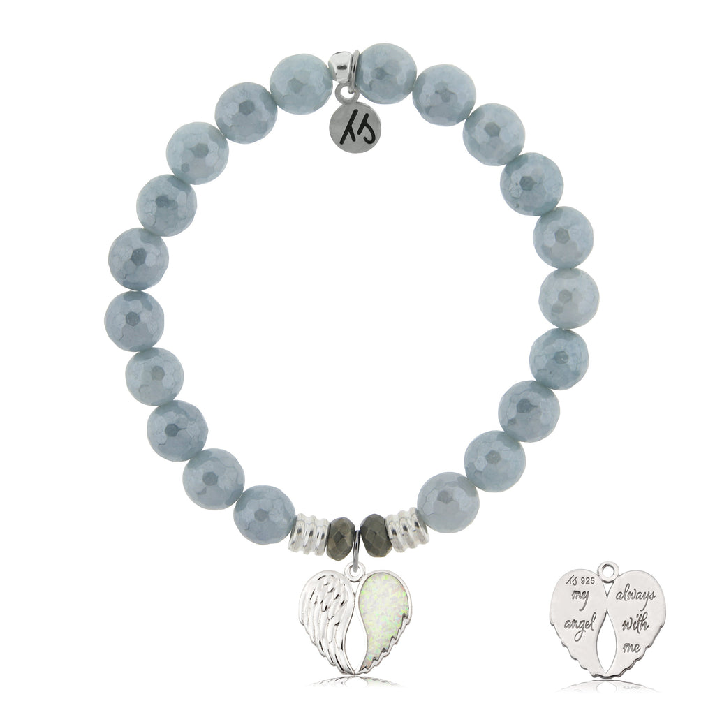 Blue Quartzite Stone Bracelet with My Angel Sterling Silver Charm