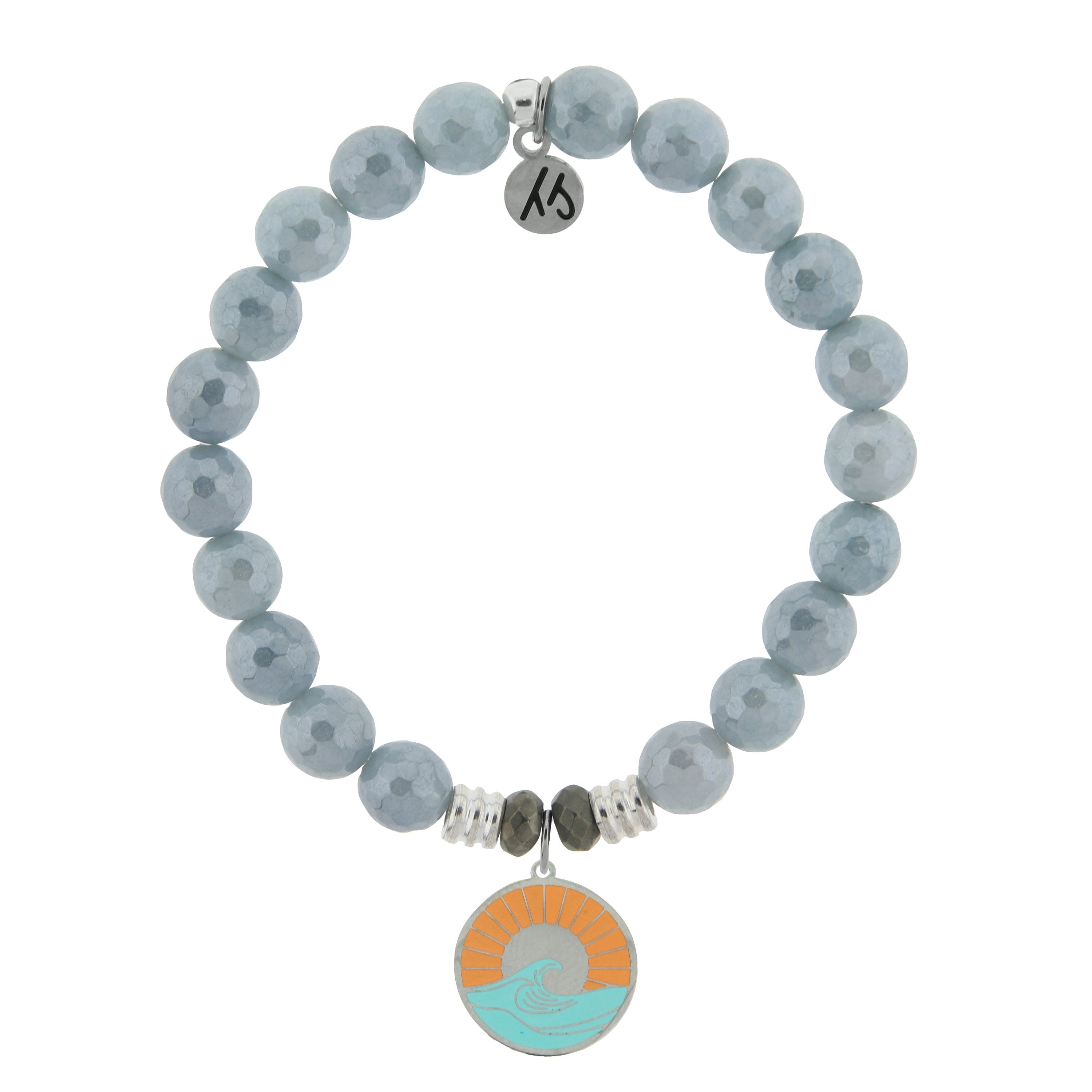 Blue Quartzite Stone Bracelet with Paradise Sterling Silver Charm