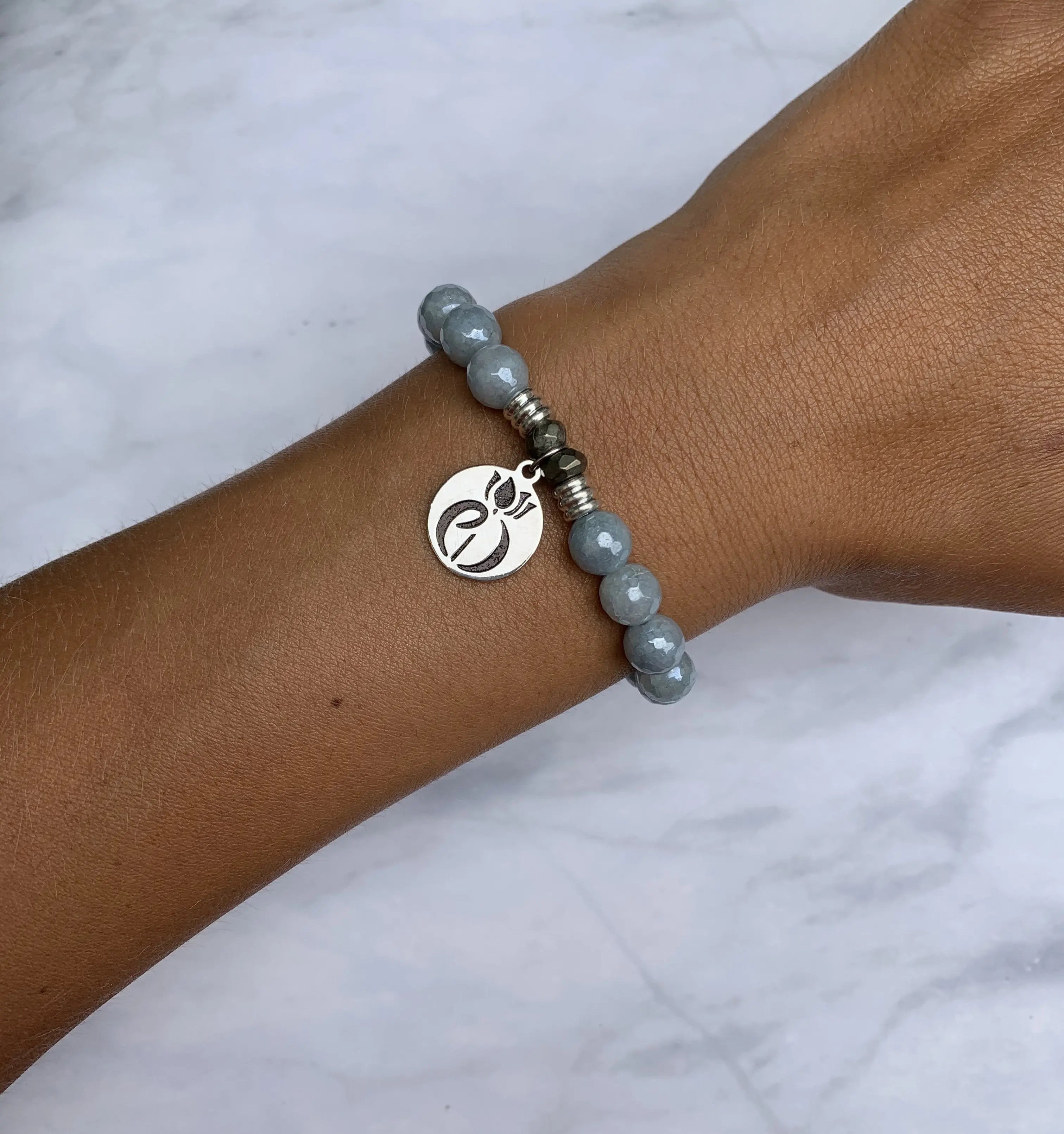 Blue Quartzite Gemstone Bracelet with Parkinsons Sterling Silver Charm Tiffany Jazelle