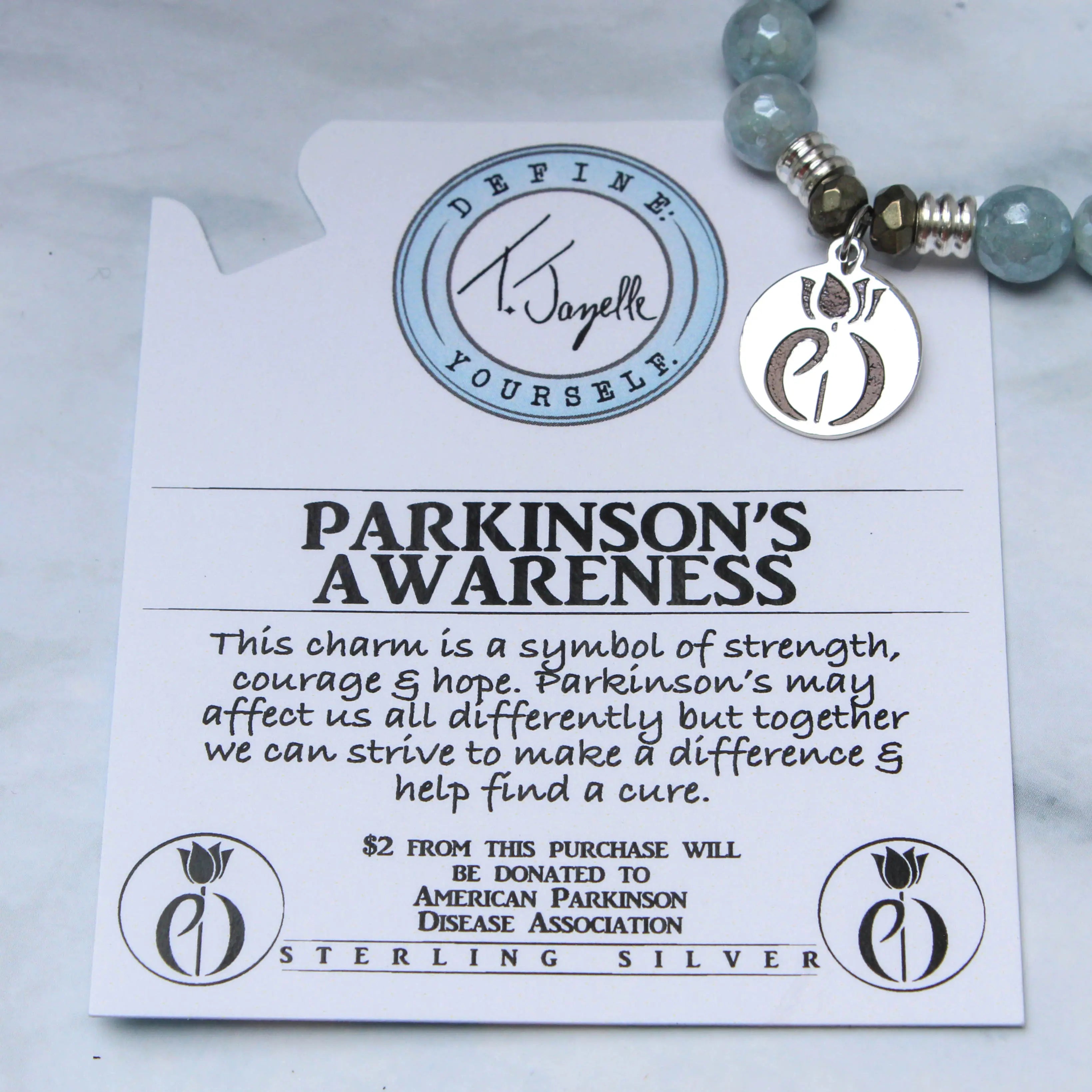 Blue Quartzite Gemstone Bracelet with Parkinsons Sterling Silver Charm Tiffany Jazelle