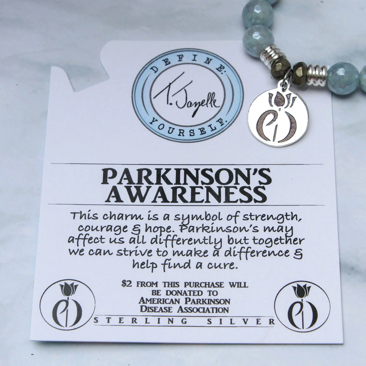 Blue Quartzite Gemstone Bracelet with Parkinsons Sterling Silver Charm Tiffany Jazelle