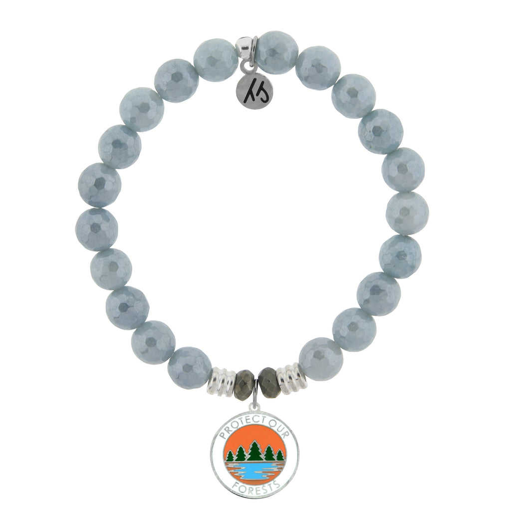 Blue Quartzite Stone Bracelet with Protect Our Forest Sterling Silver Charm