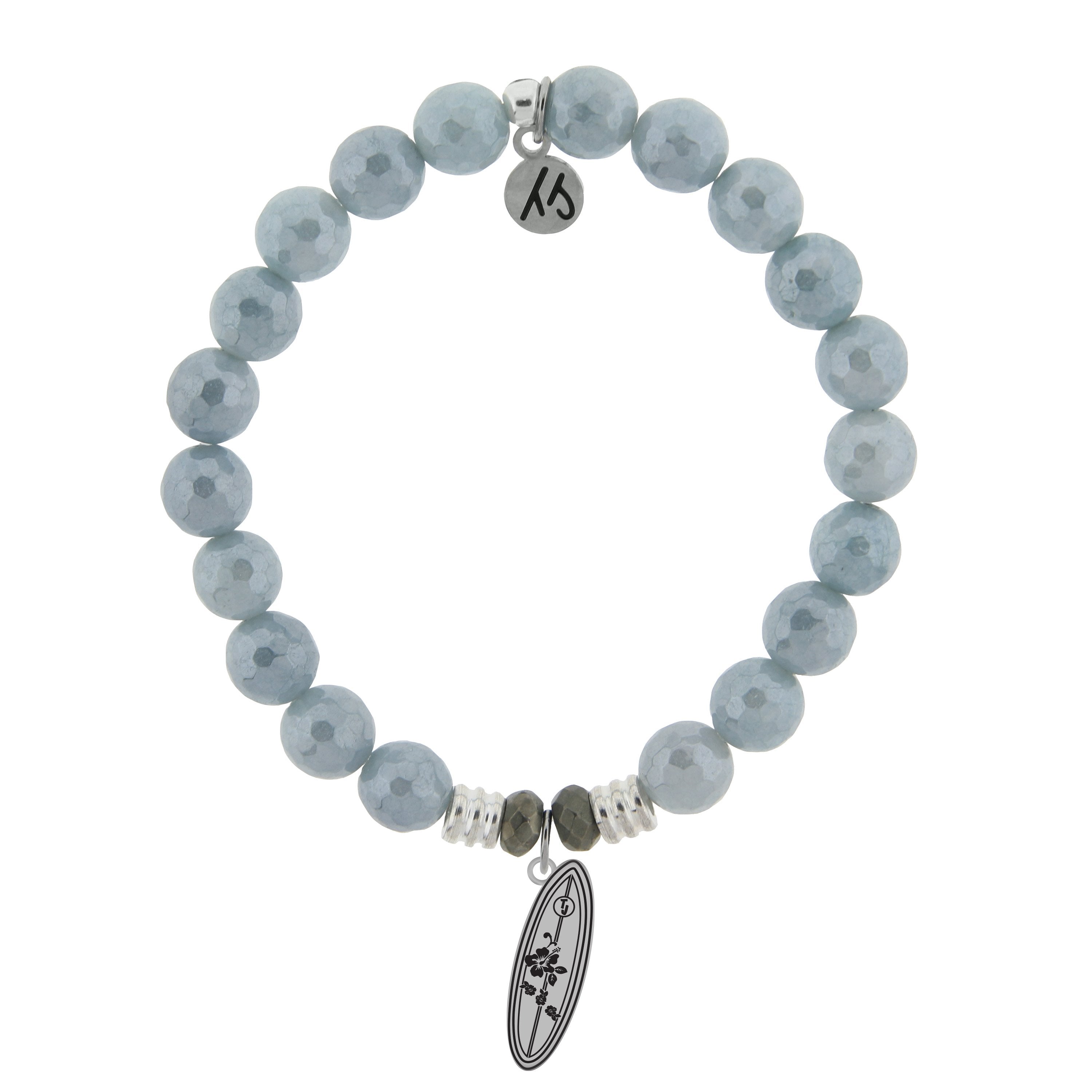Blue Quartzite Stone Bracelet with Ride the Wave Sterling Silver Charm