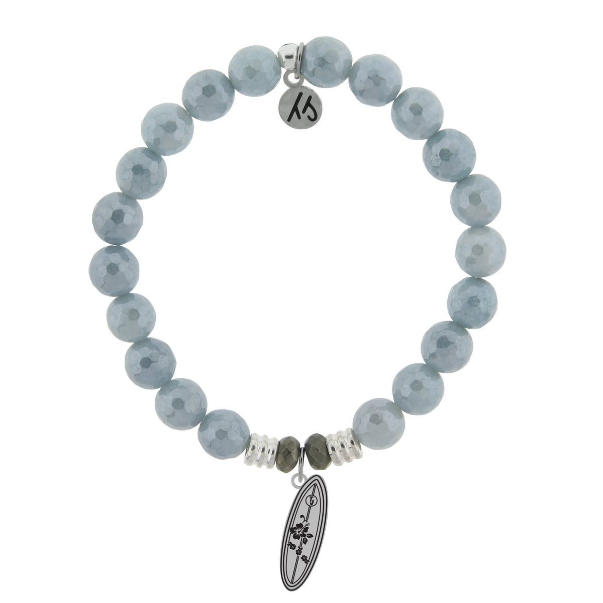 Blue Quartzite Stone Bracelet with Ride the Wave Sterling Silver Charm