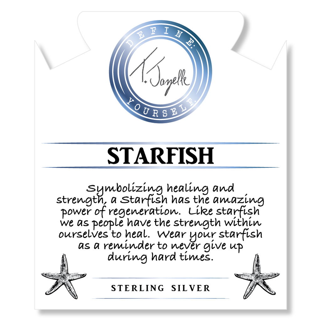Blue Quartzite Stone Bracelet with Starfish Sterling Silver Charm