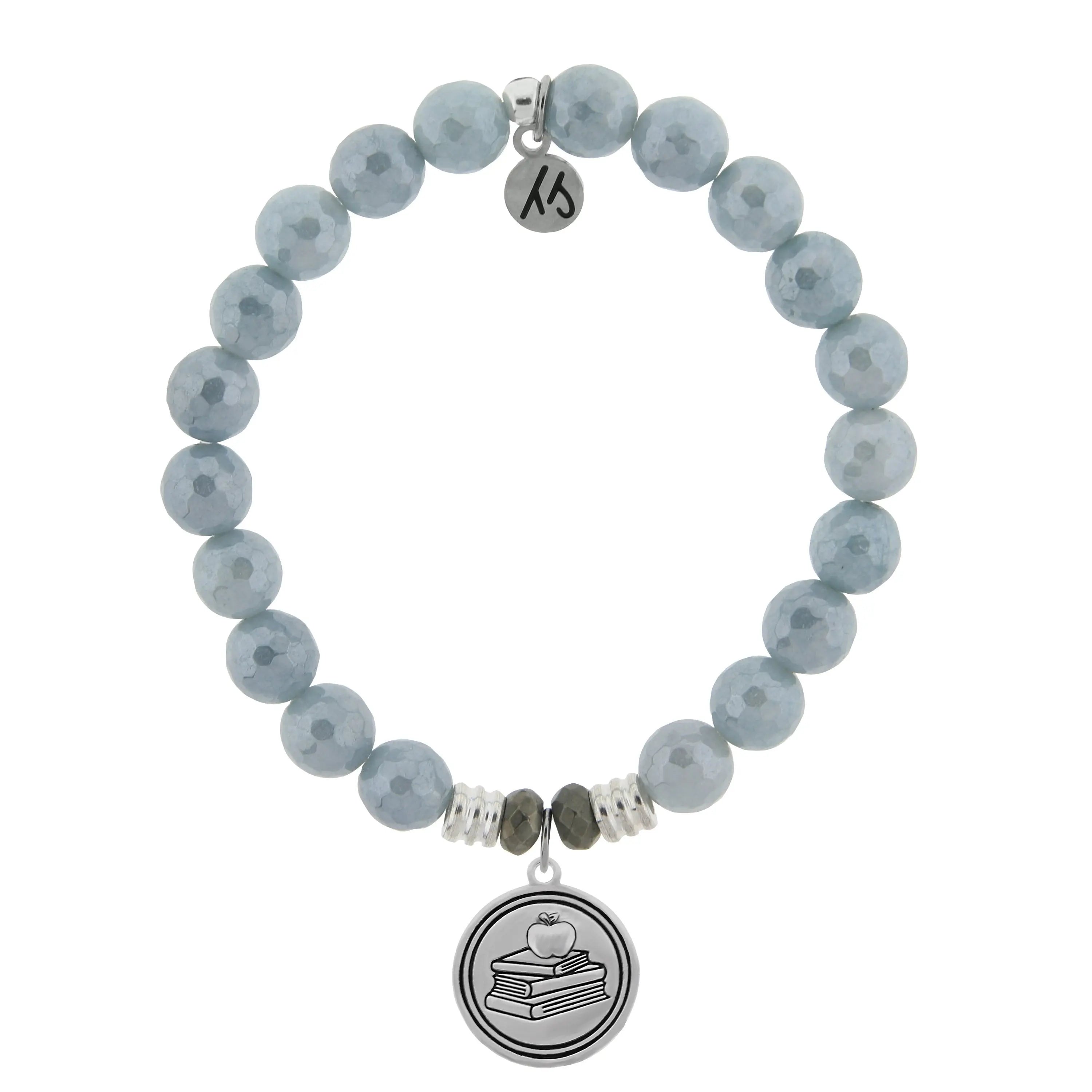 Blue Quartzite Gemstone Bracelet with Teacher Sterling Silver Charm Tiffany Jazelle
