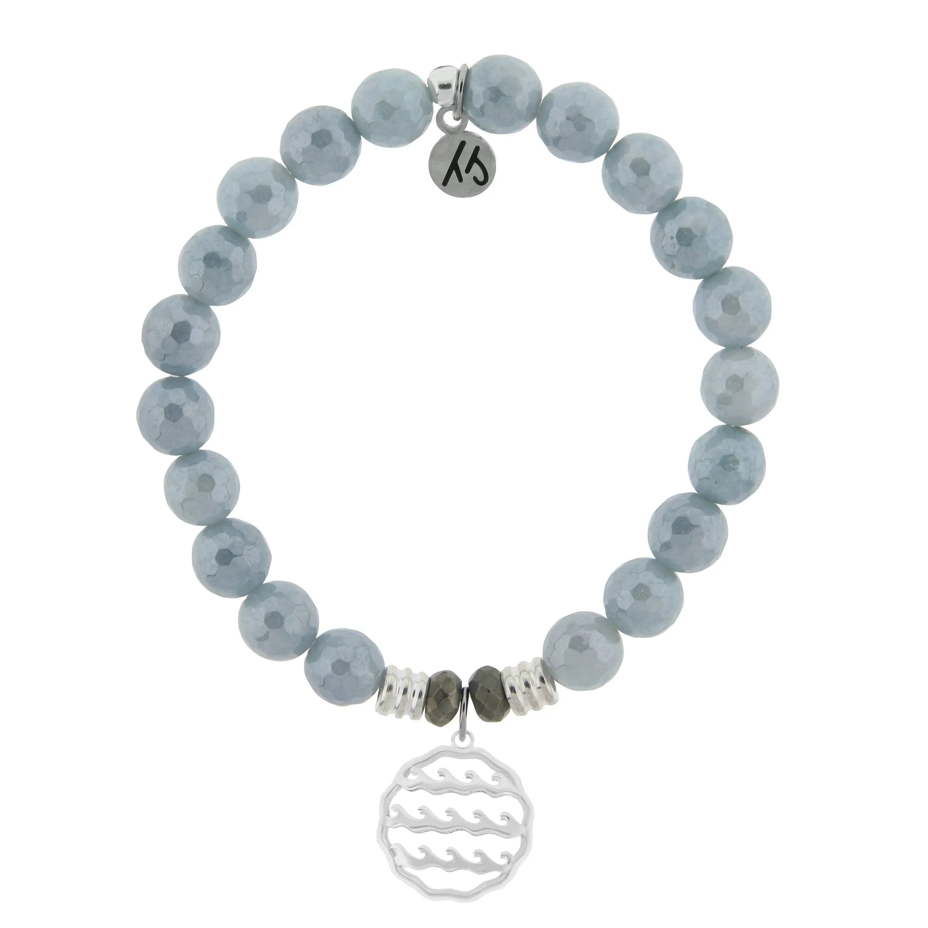 Blue Quartzite Gemstone Bracelet with Waves of Life Sterling Silver Charm Tiffany Jazelle