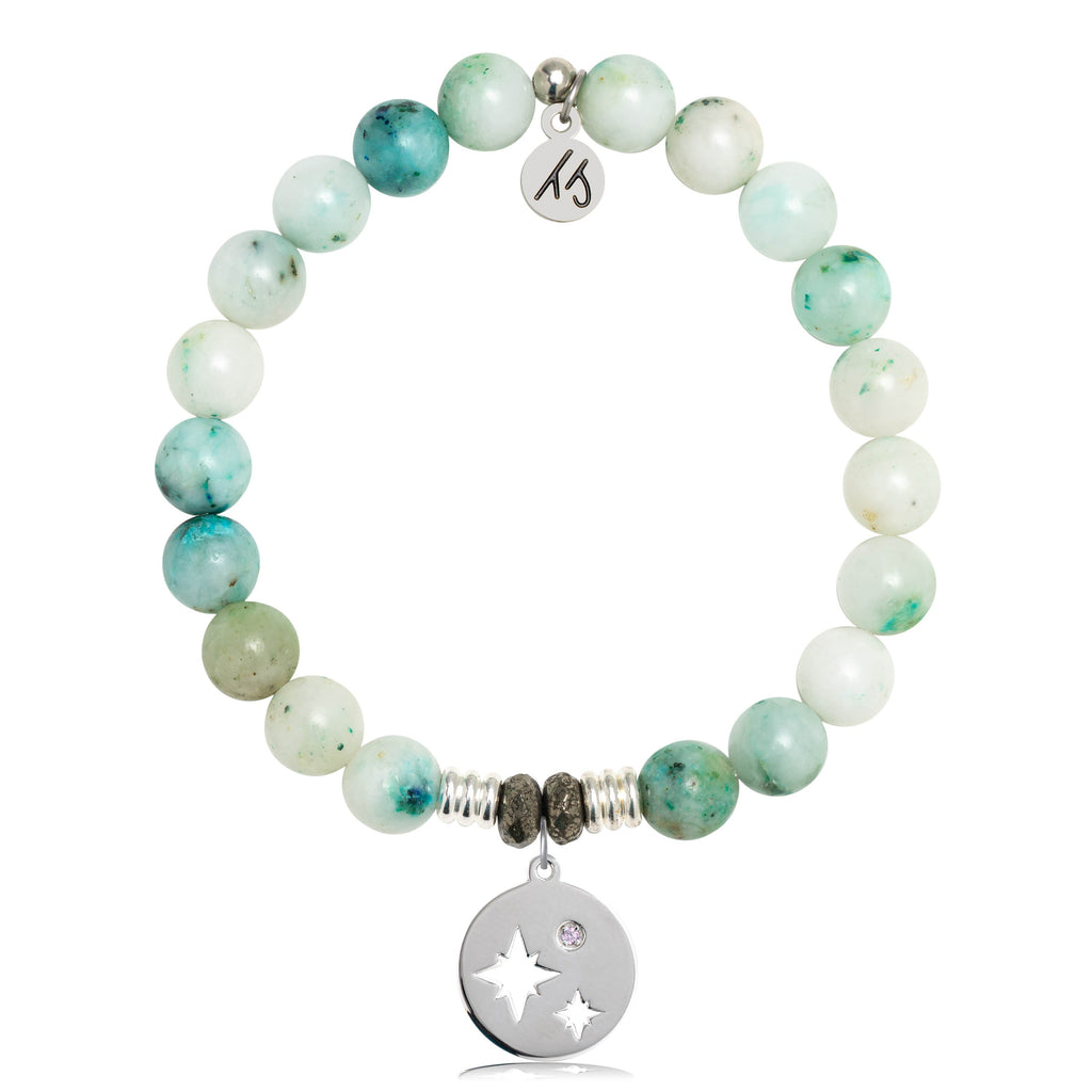 Caribbean Quartz Stone Bracelet with Mother and Daughter Sterling Silver Charm