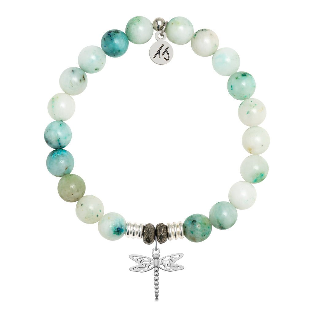 Caribbean Quartzite Stone Bracelet with Dragonfly Sterling Silver Charm