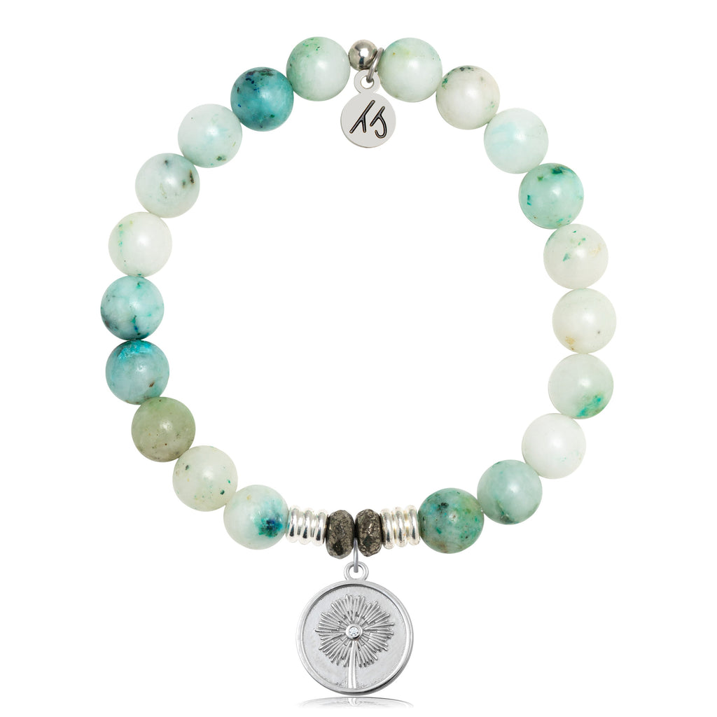Caribbean Quartzite Stone Bracelet with Wish Sterling Silver Charm