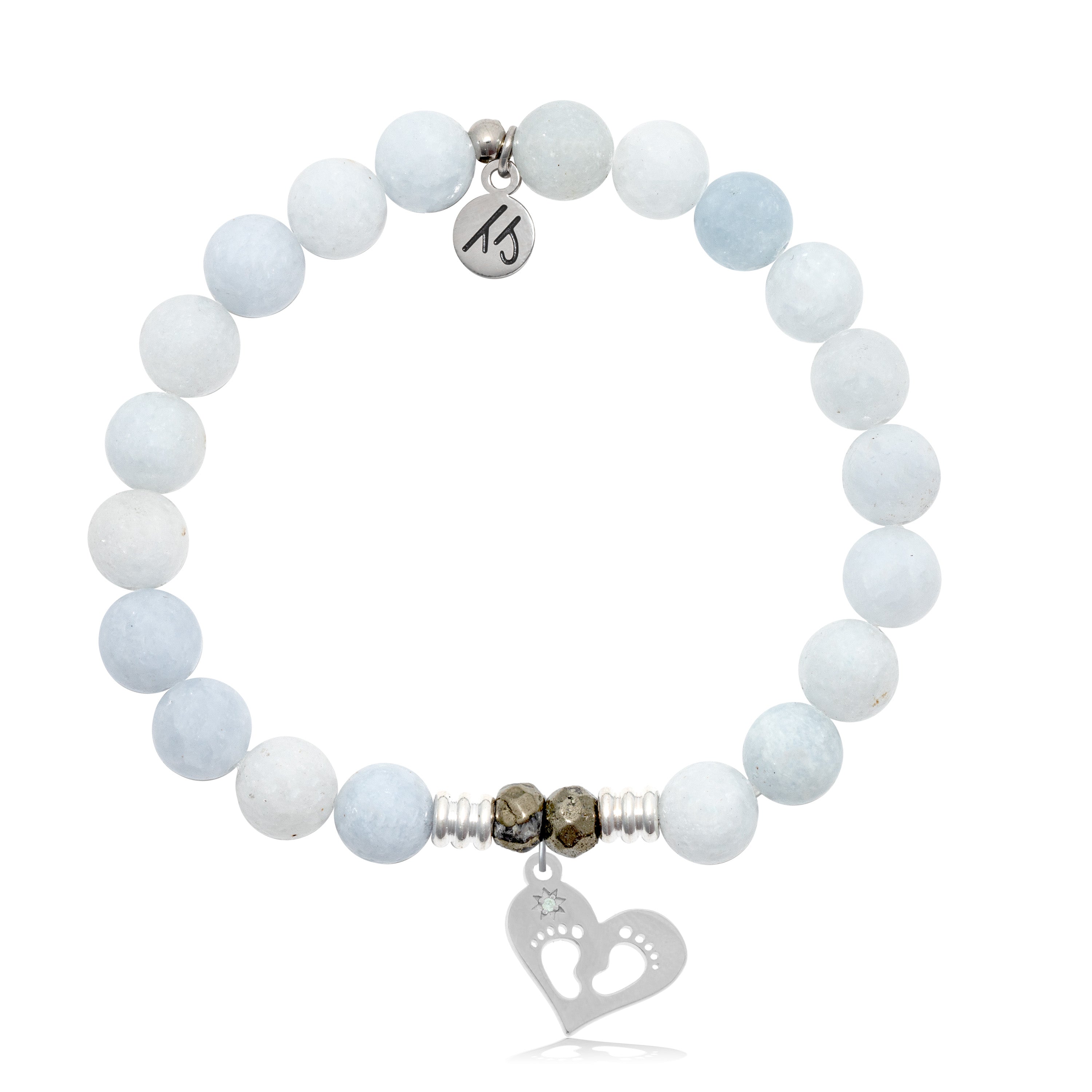 Celestine Stone Bracelet with Baby Feet Sterling Silver Charm